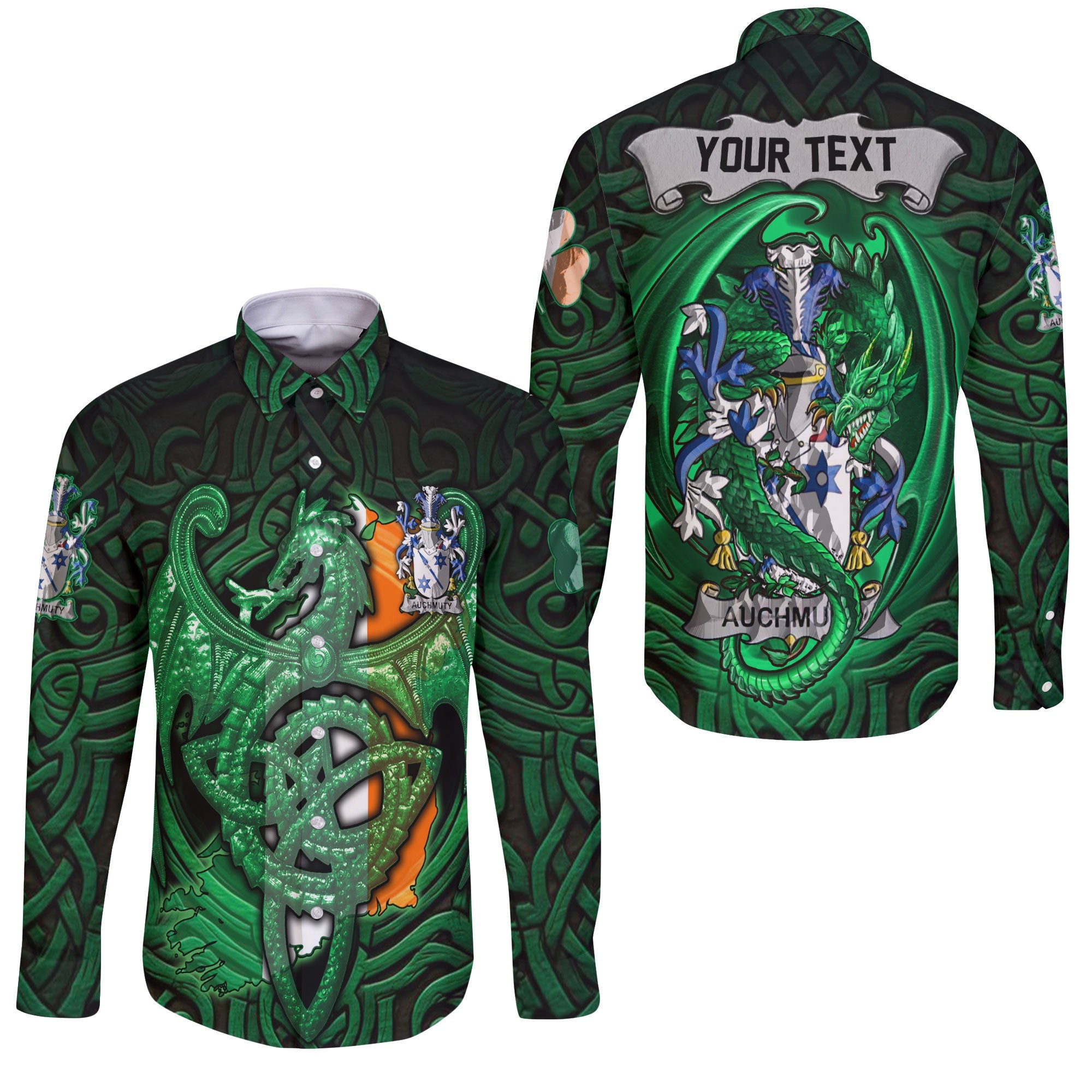 Auchmuty Long Sleeve Button Shirts The Green Dragon Of Ireland Style