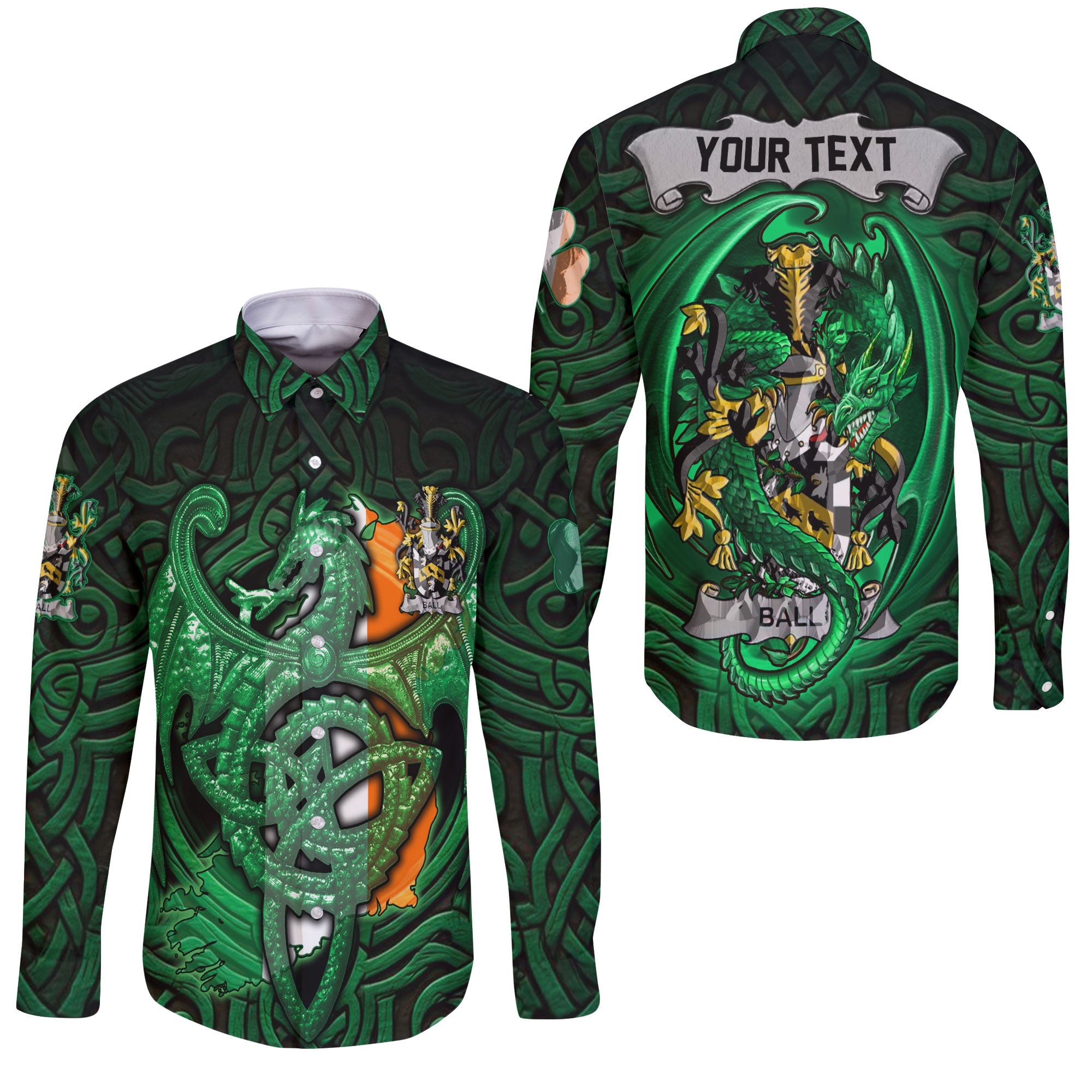 Ball Long Sleeve Button Shirts The Green Dragon Of Ireland Style