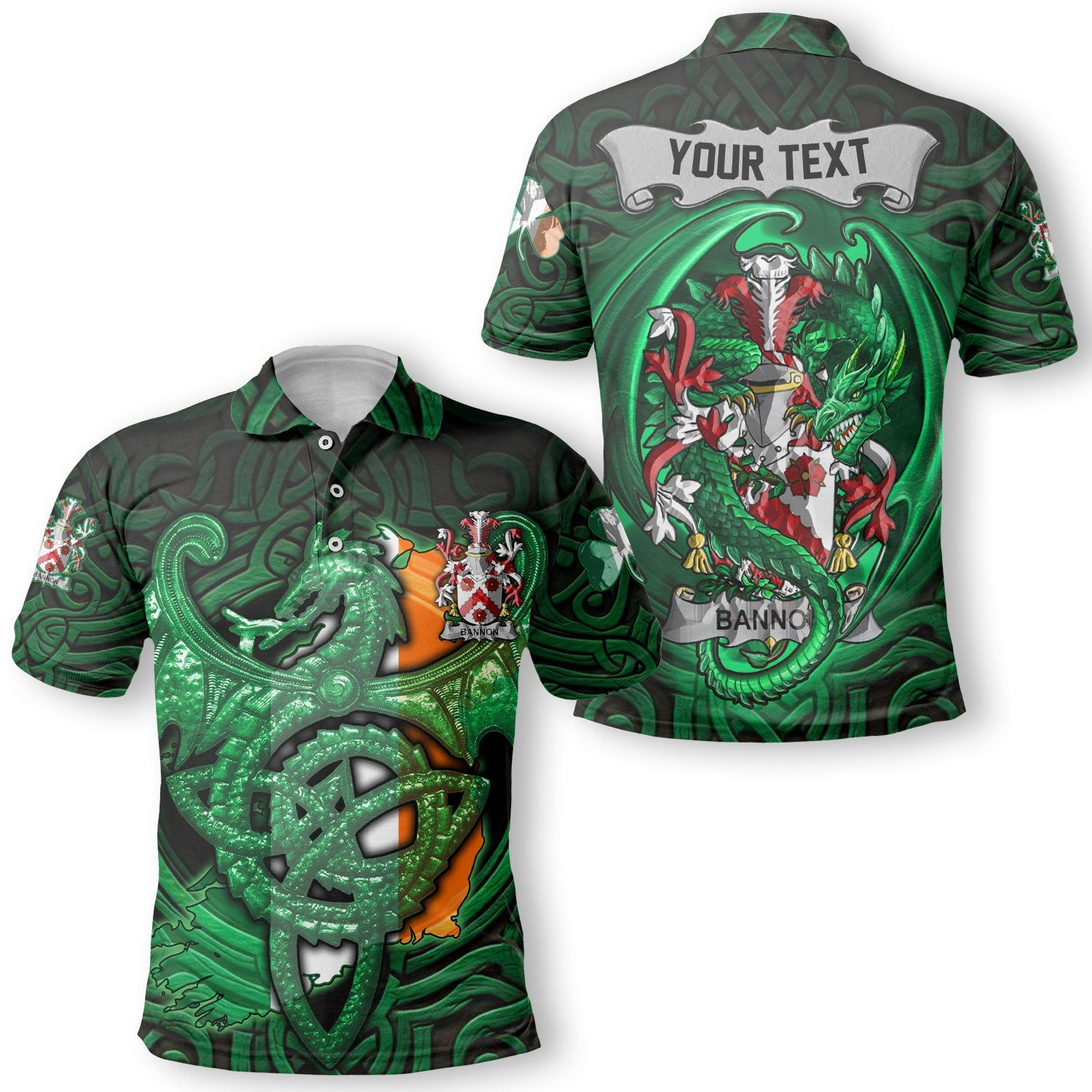 Bannon or O Bannon Polo Shirts The Green Dragon Of Ireland Style