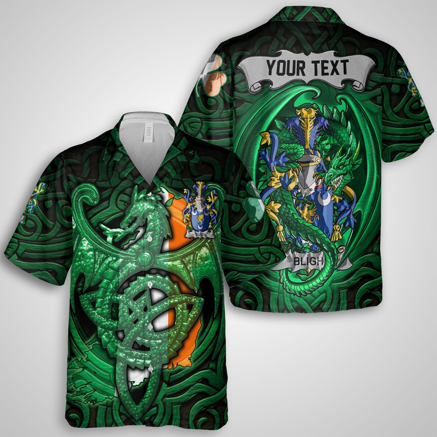 Bligh Hawaiian Shirts The Green Dragon Of Ireland Style