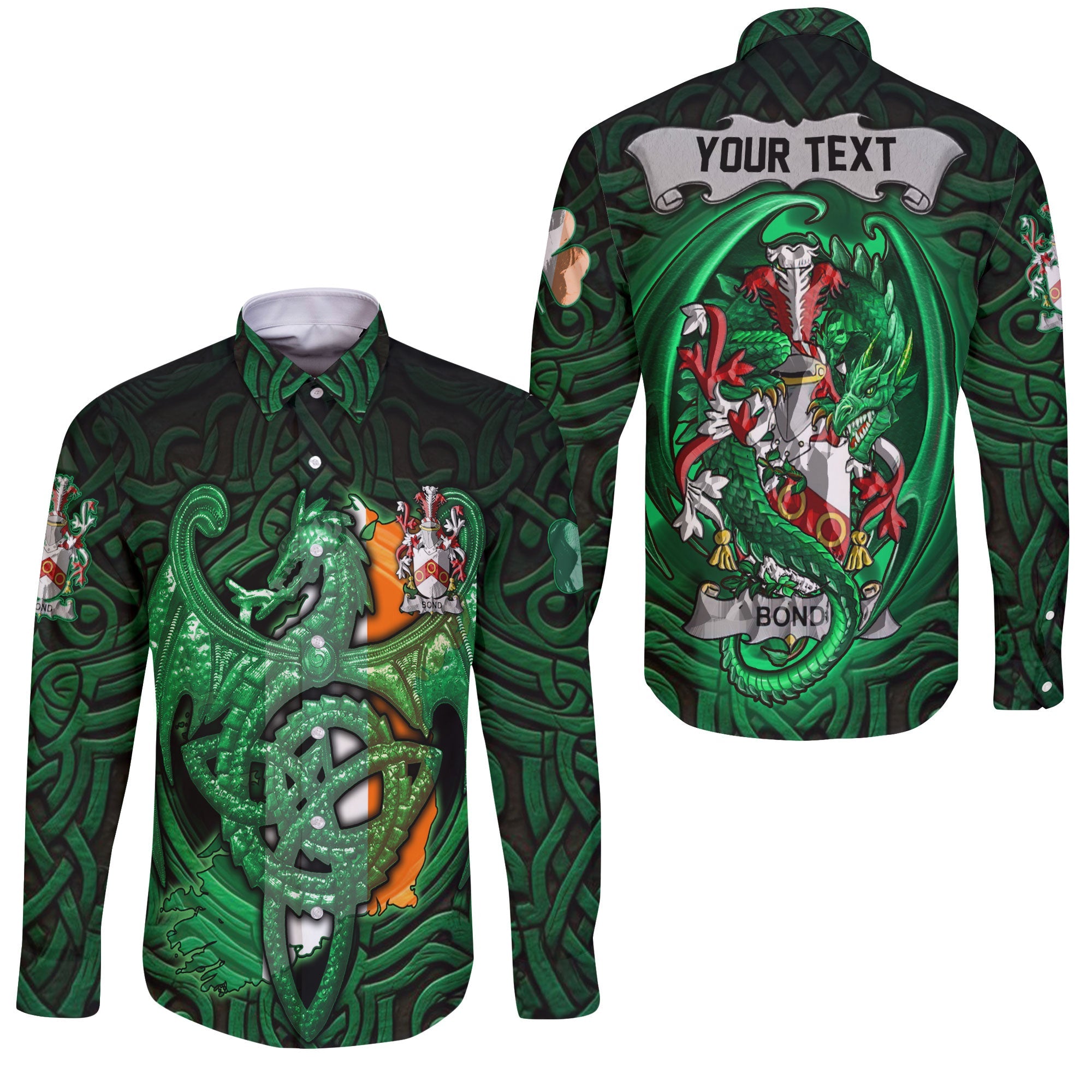 Bond Long Sleeve Button Shirts The Green Dragon Of Ireland Style