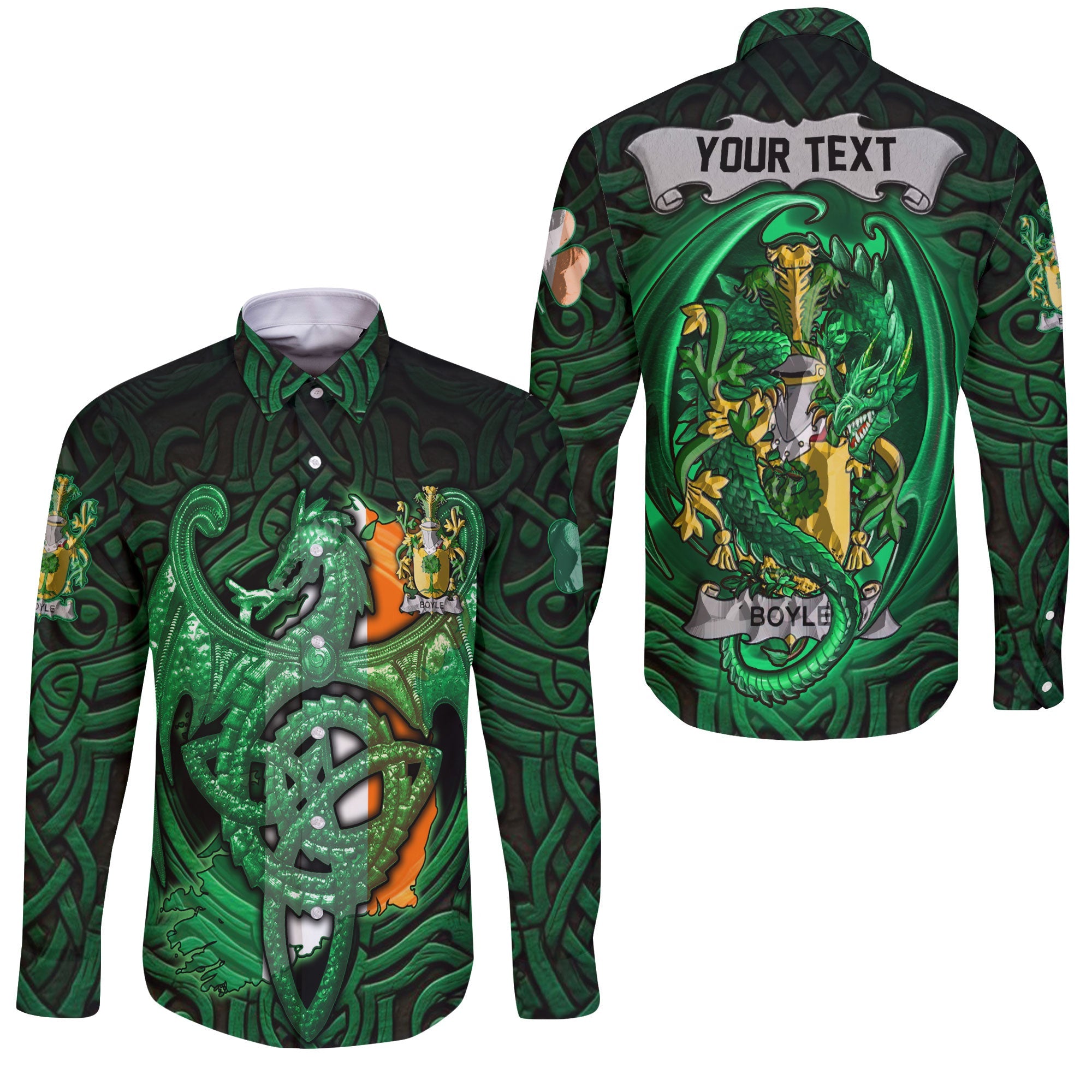 Boyle or O Boyle Long Sleeve Button Shirts The Green Dragon Of Ireland Style