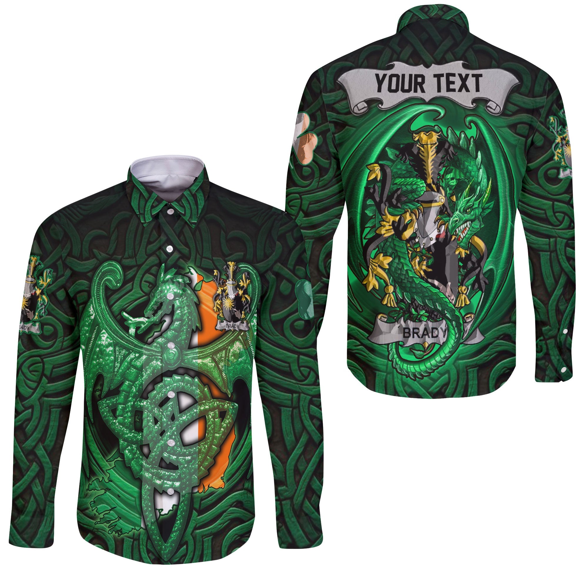 Brady or McBrady Long Sleeve Button Shirts The Green Dragon Of Ireland Style