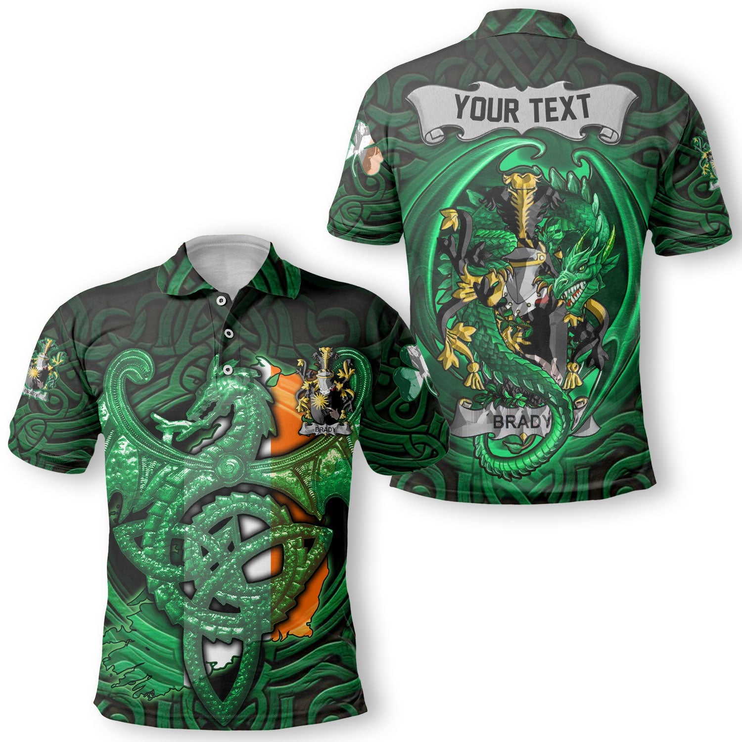 Brady or McBrady Polo Shirts The Green Dragon Of Ireland Style