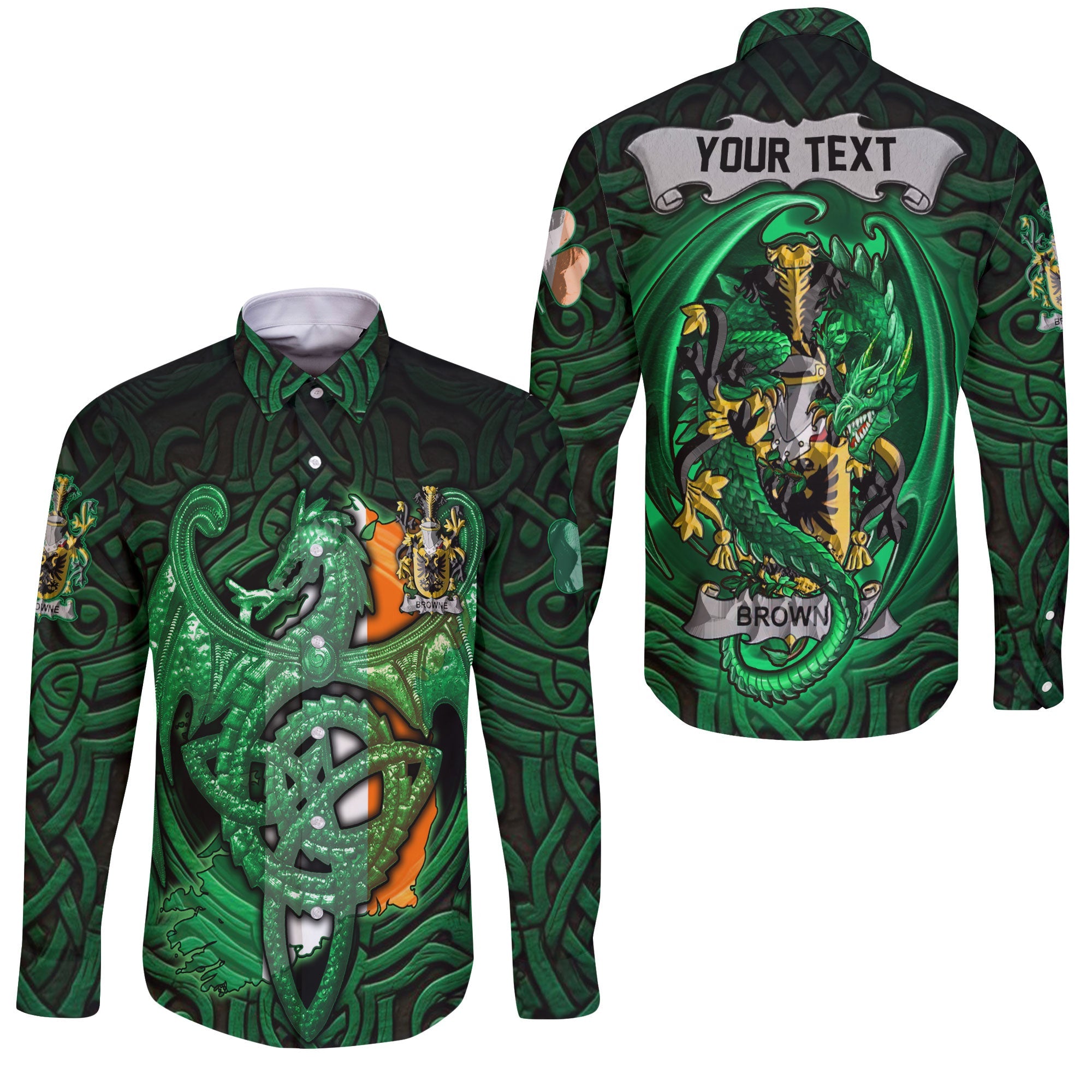 Browne Long Sleeve Button Shirts The Green Dragon Of Ireland Style