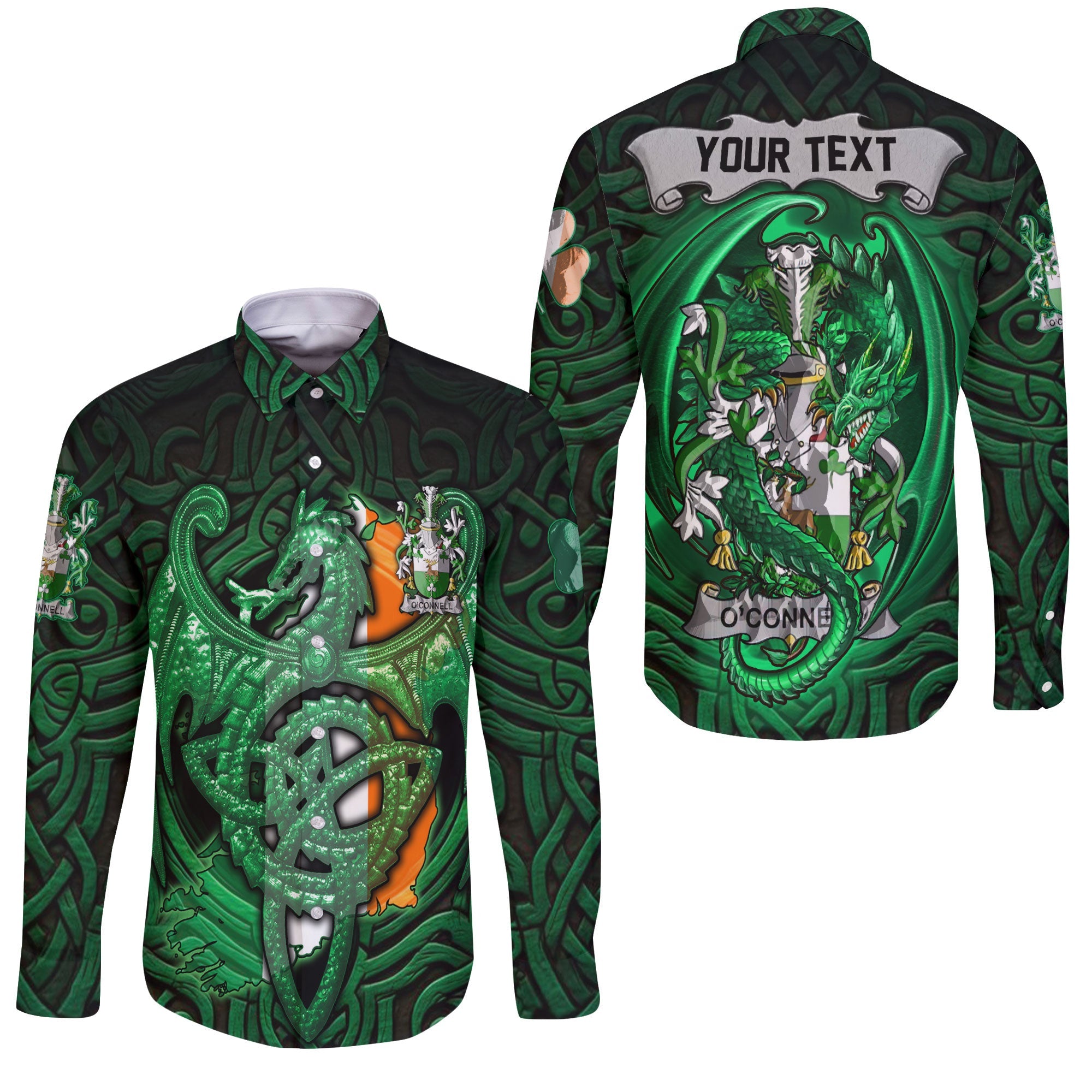 Connell or O Connell Long Sleeve Button Shirts The Green Dragon Of Ireland Style