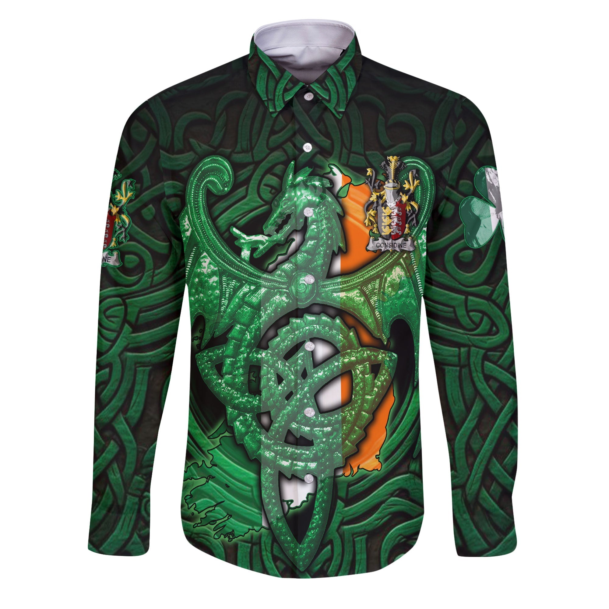 Considine or McConsidine Long Sleeve Button Shirts The Green Dragon Of Ireland Style