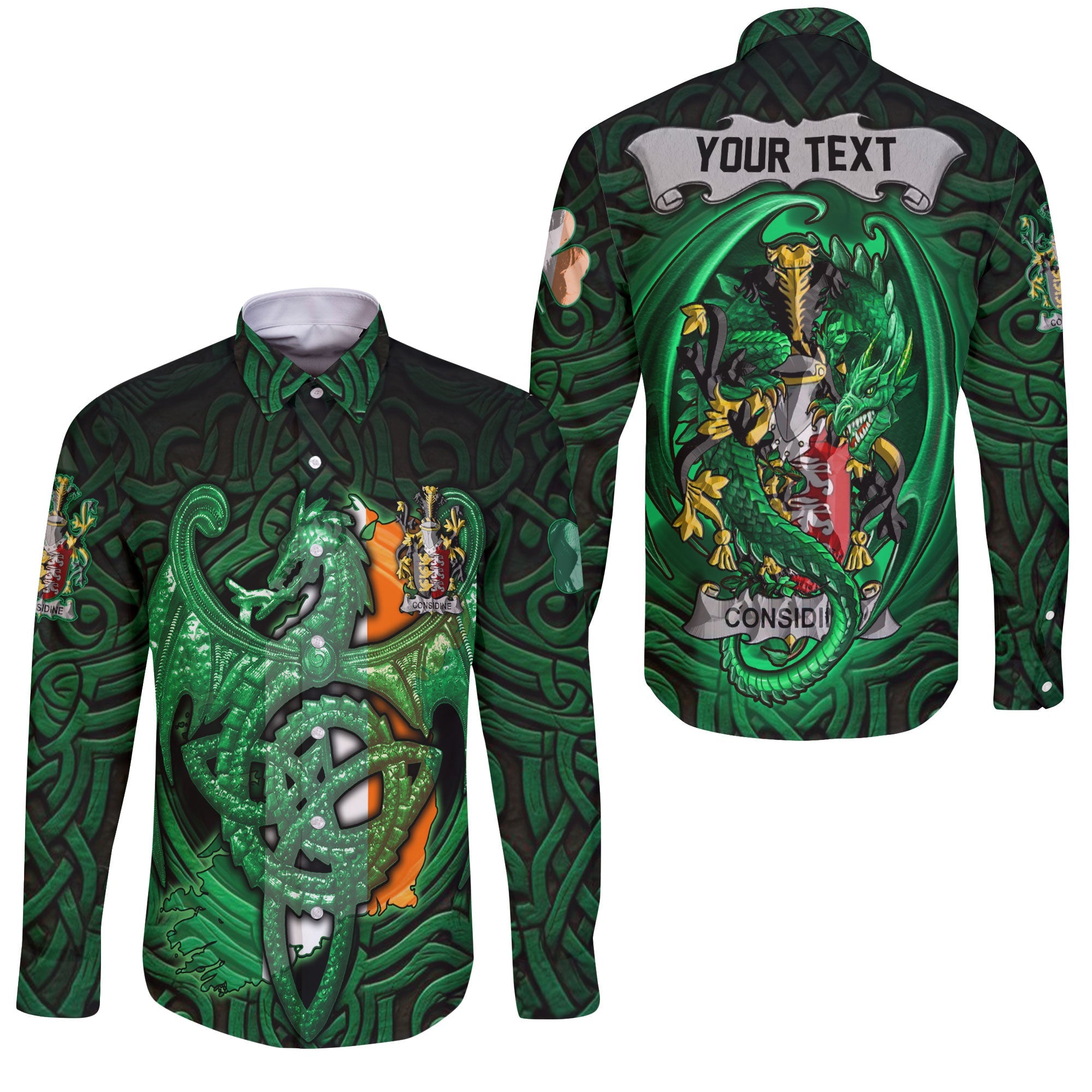 Considine or McConsidine Long Sleeve Button Shirts The Green Dragon Of Ireland Style