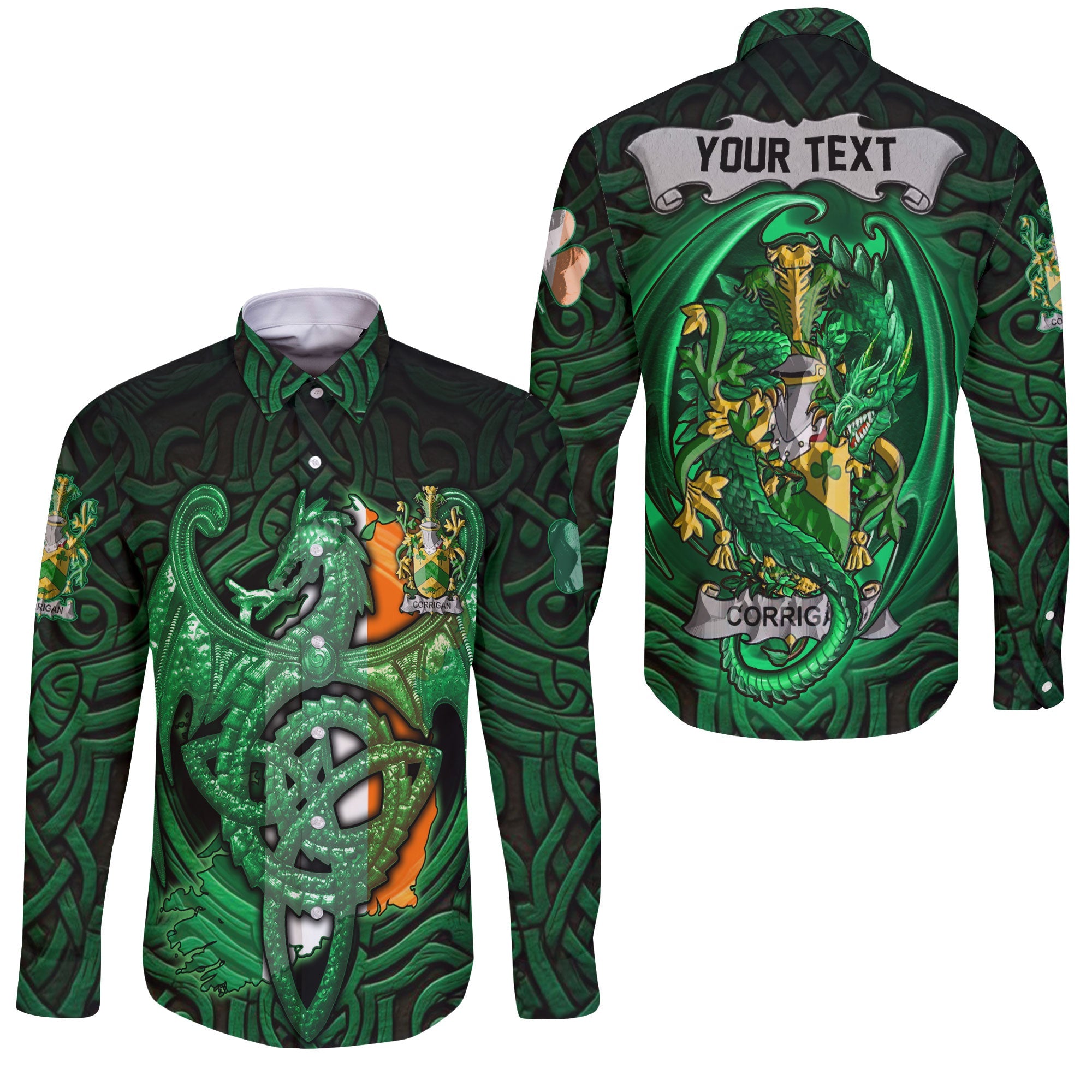 Corrigan or O Corrigan Long Sleeve Button Shirts The Green Dragon Of Ireland Style