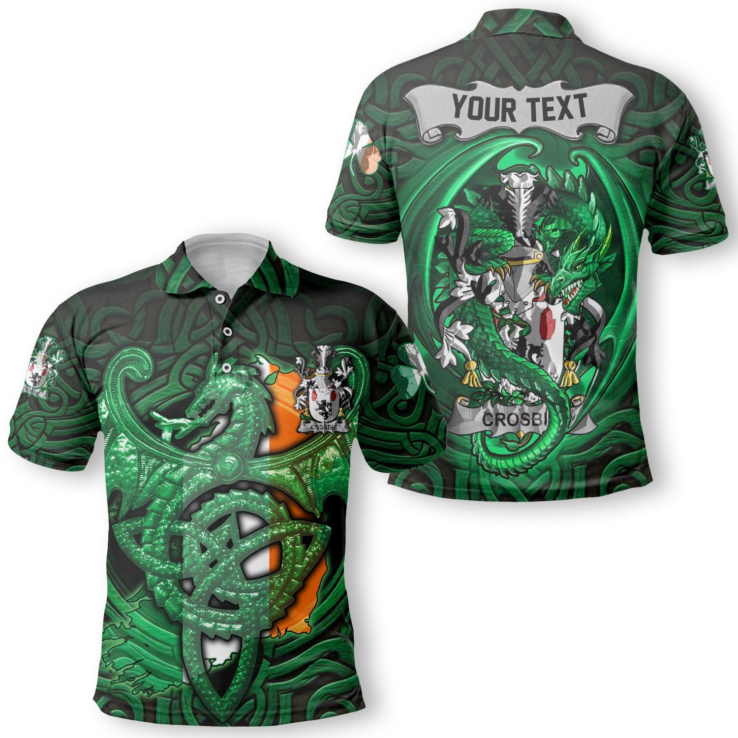 Crosbie or McCrossan Polo Shirts The Green Dragon Of Ireland Style