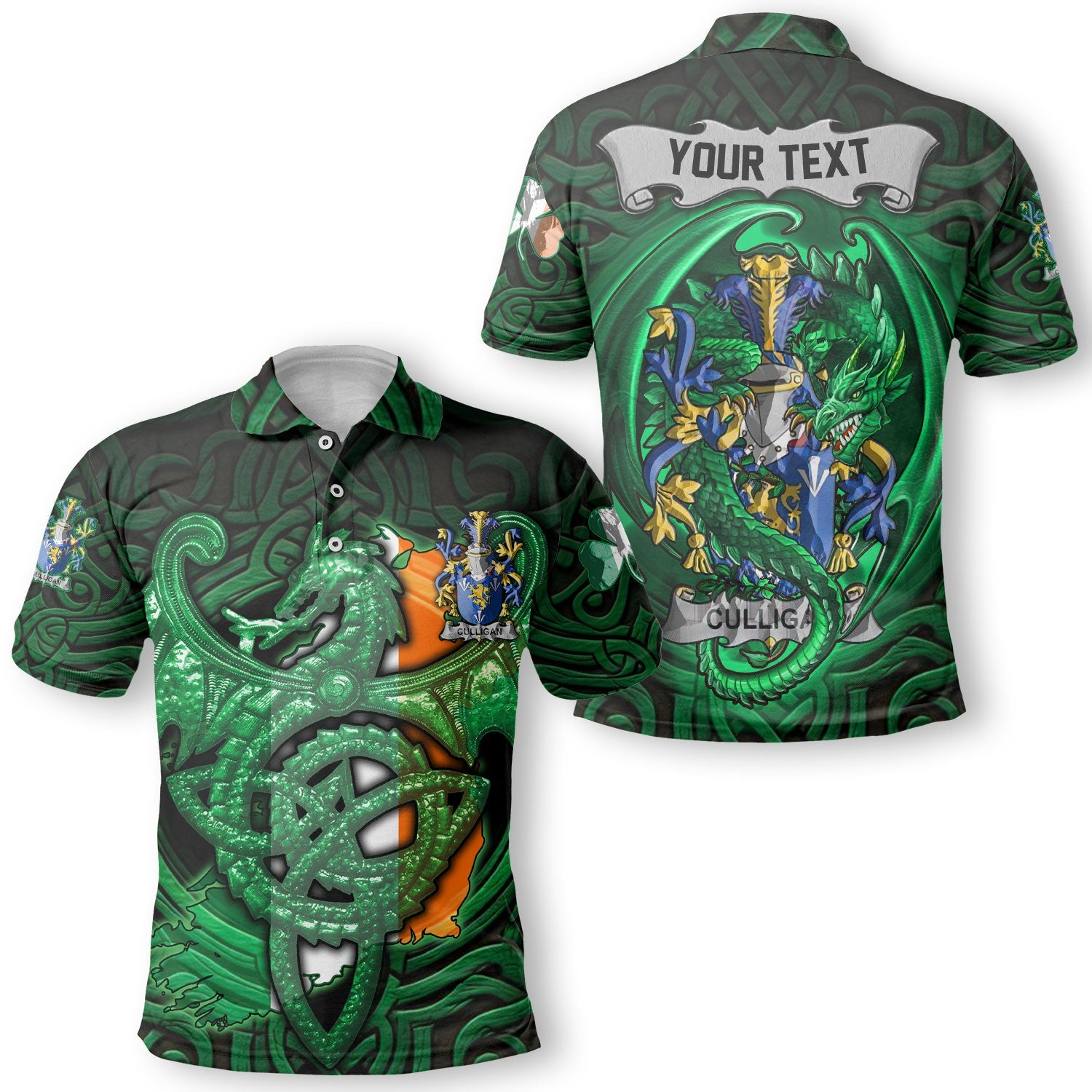 Culligan or McColgan Polo Shirts The Green Dragon Of Ireland Style