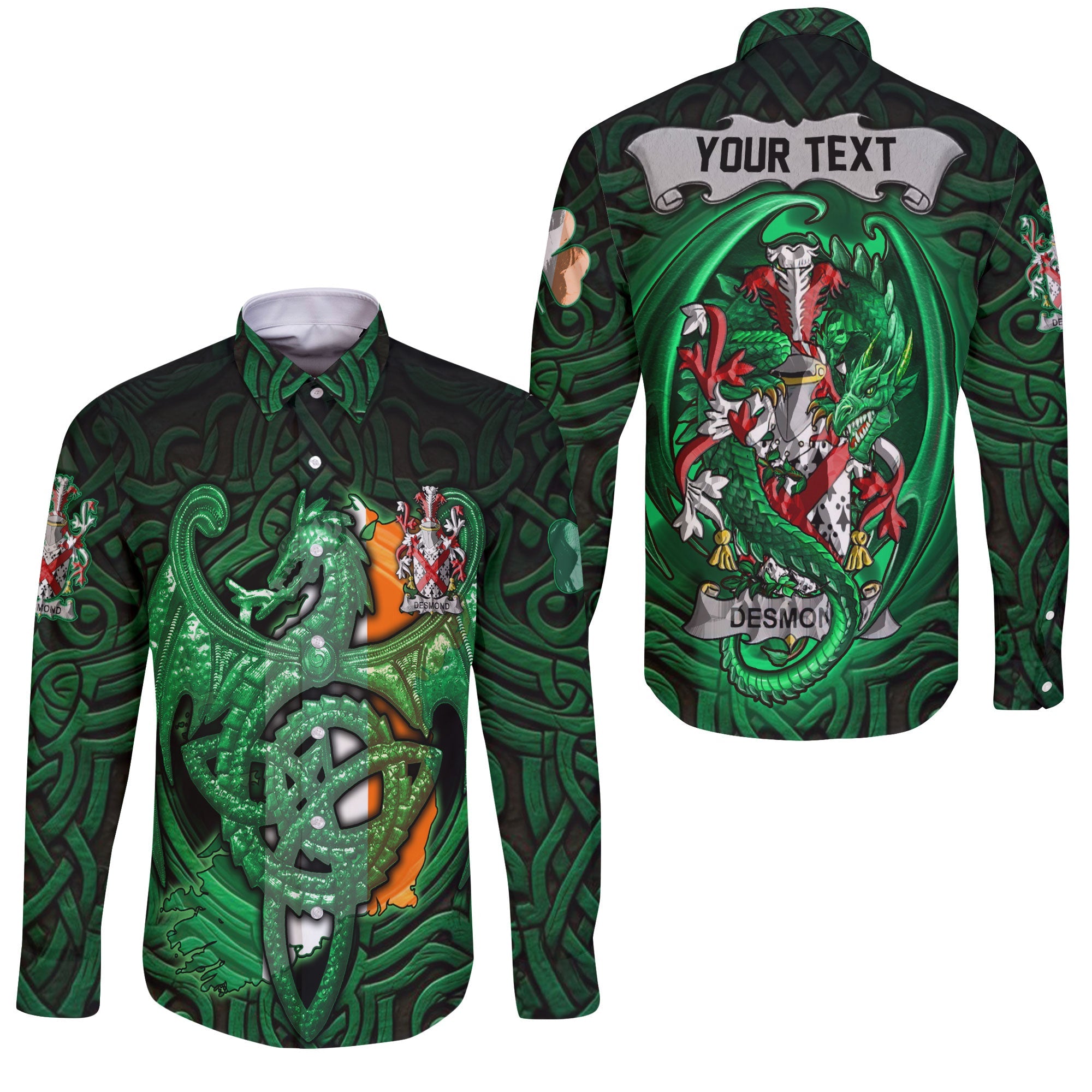 Desmond Long Sleeve Button Shirts The Green Dragon Of Ireland Style