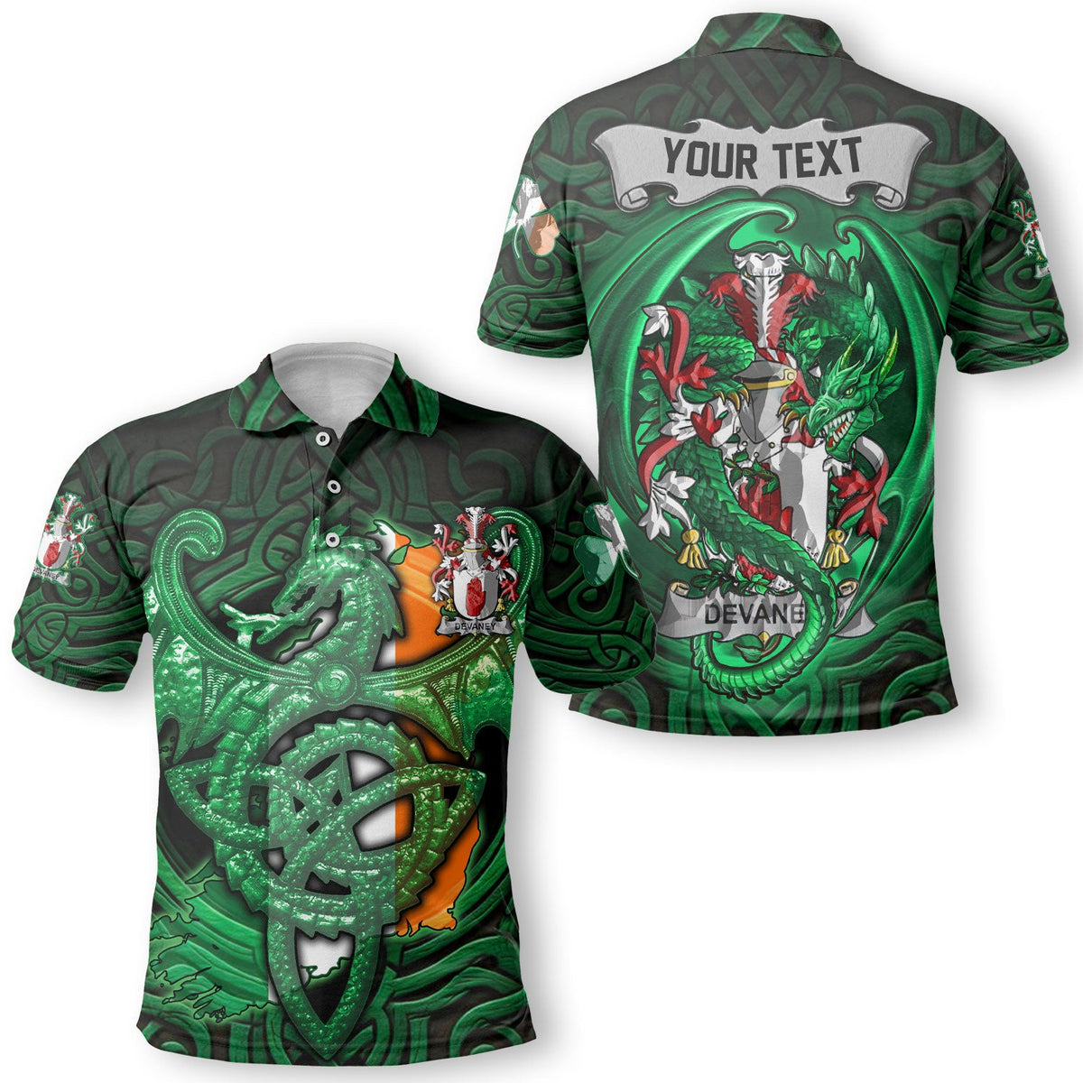 Devaney or O Devaney Polo Shirts The Green Dragon Of Ireland Style