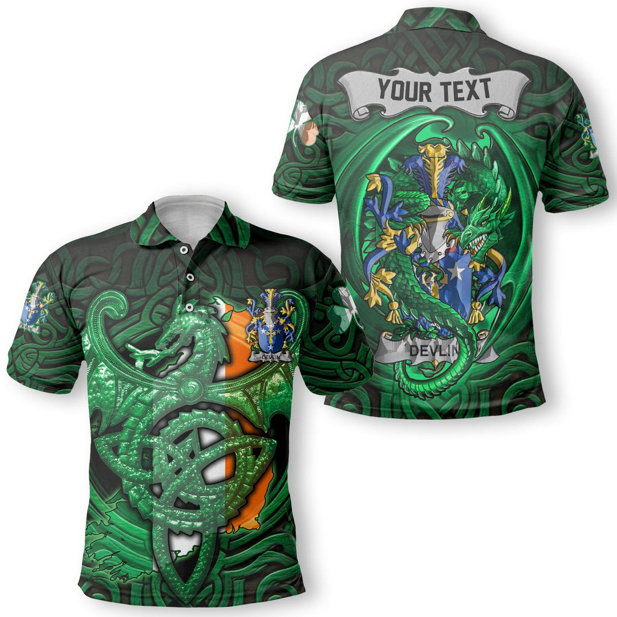 Devlin or O Devlin Polo Shirts The Green Dragon Of Ireland Style
