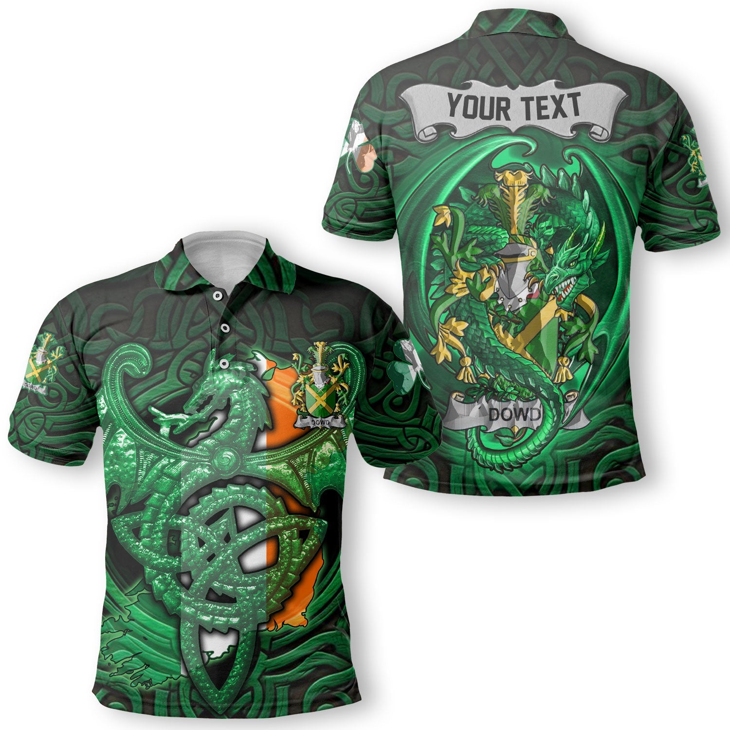 Dowd or O Dowd Polo Shirts The Green Dragon Of Ireland Style
