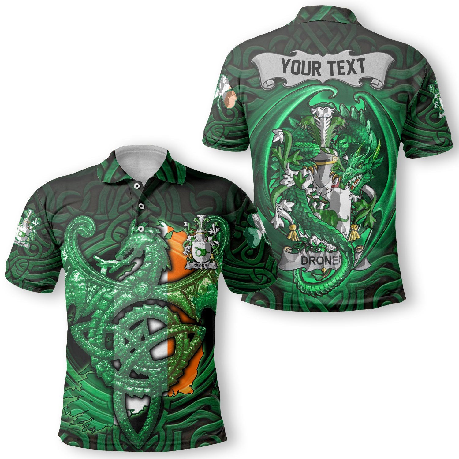 Droney or O Droney Polo Shirts The Green Dragon Of Ireland Style