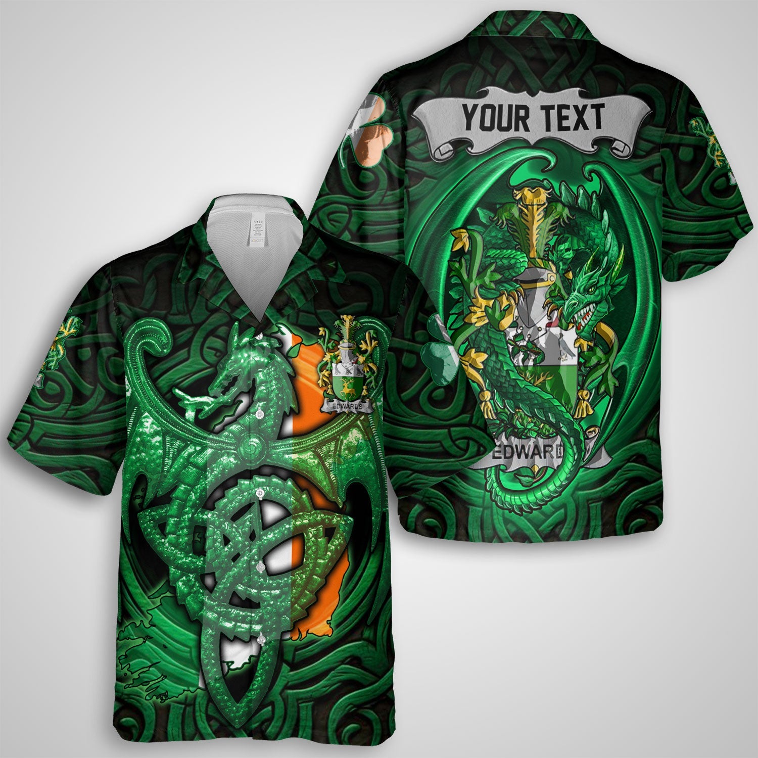 Edwards Hawaiian Shirts The Green Dragon Of Ireland Style