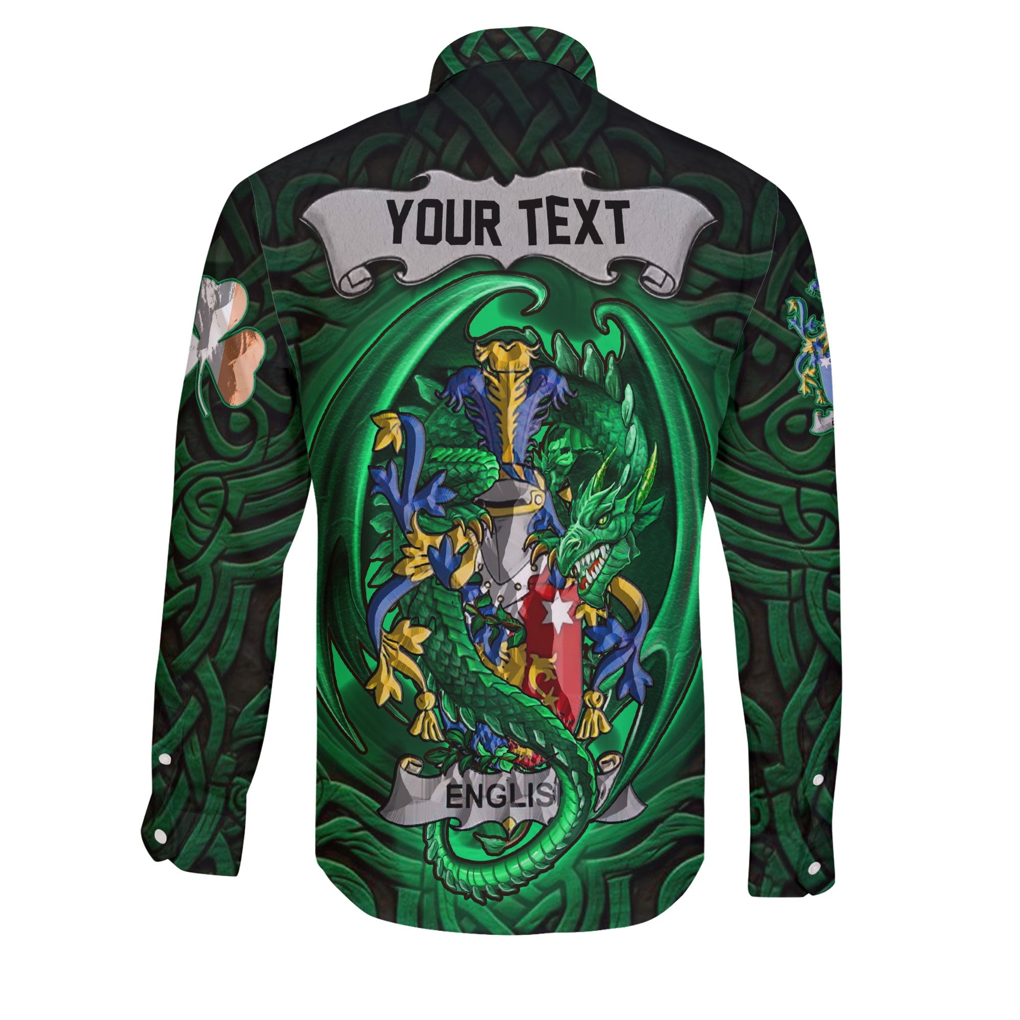 English Long Sleeve Button Shirts The Green Dragon Of Ireland Style