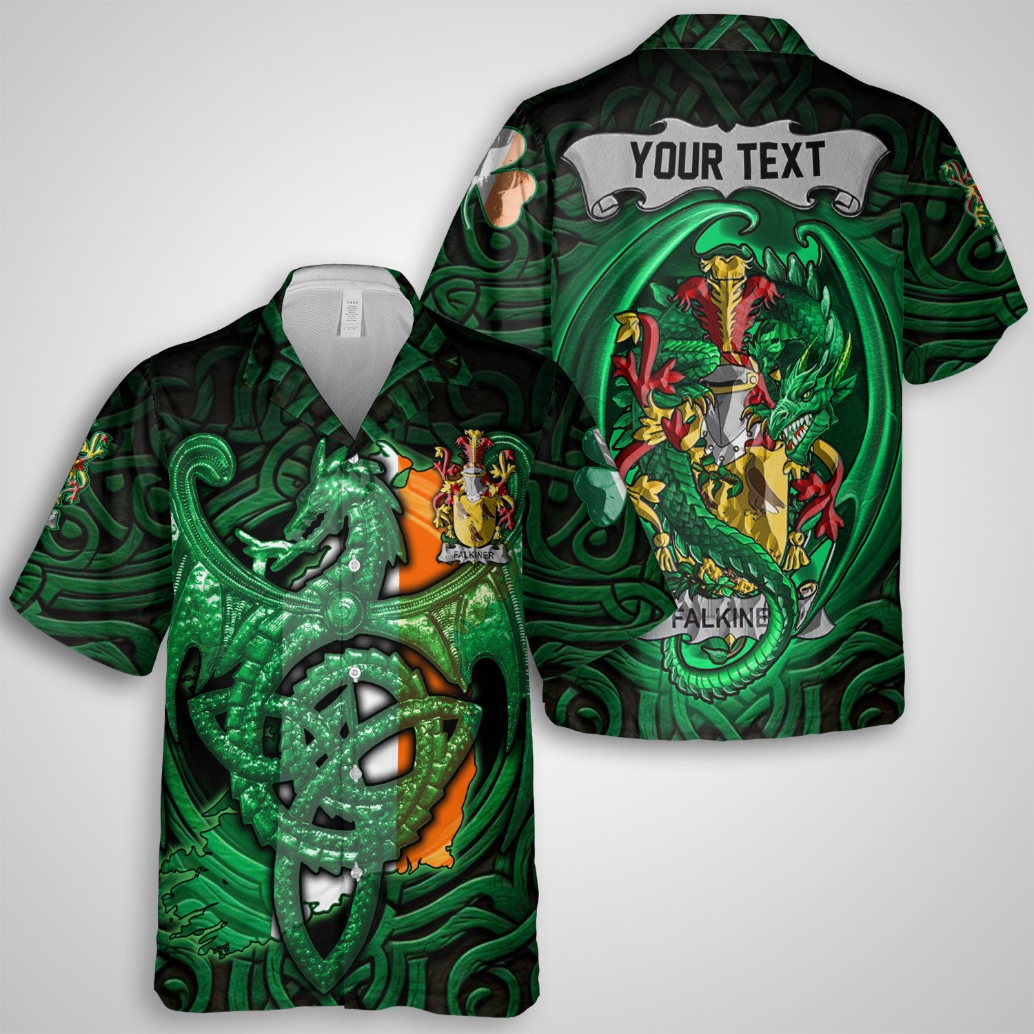 Falkiner Hawaiian Shirts The Green Dragon Of Ireland Style