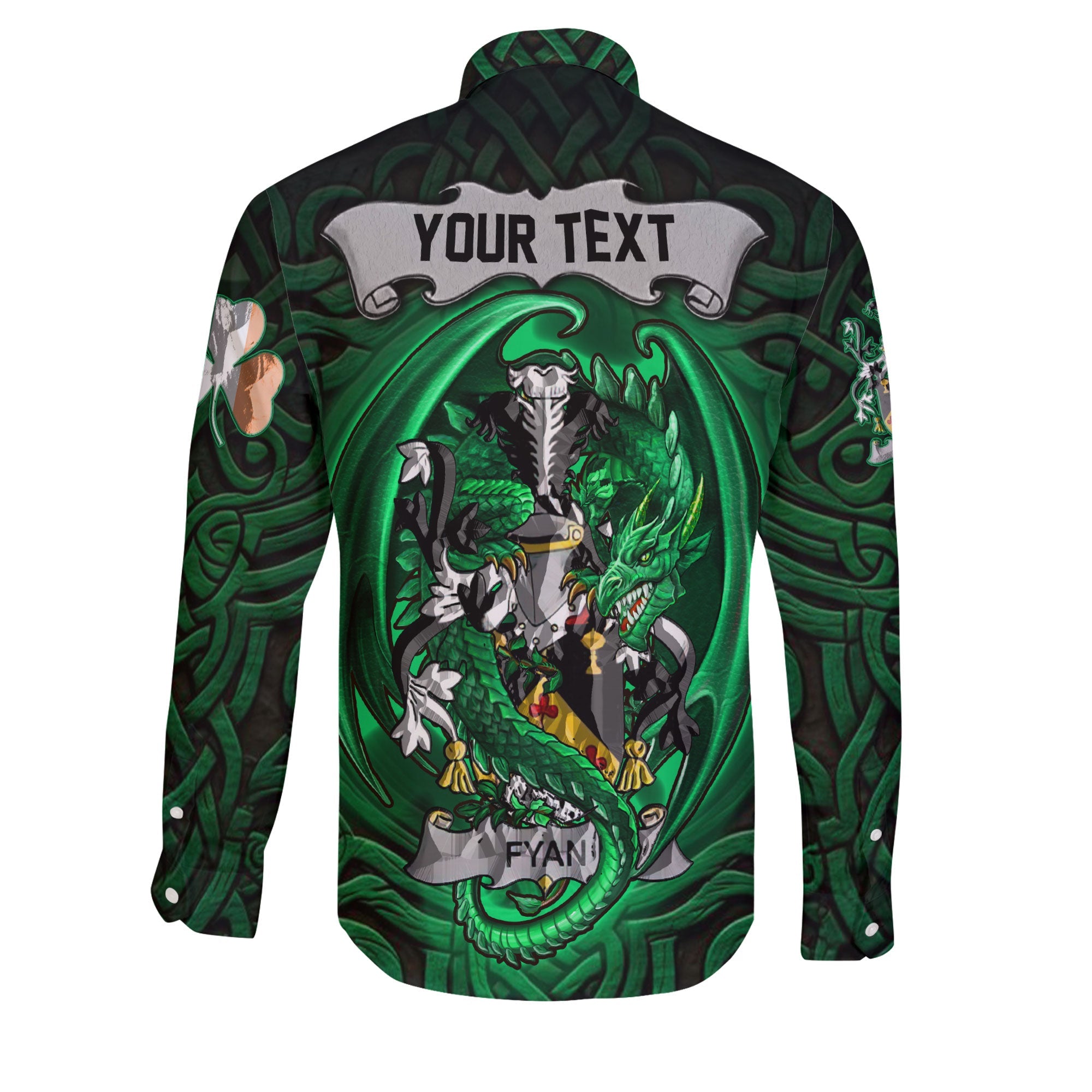 Fyan or Faghan Long Sleeve Button Shirts The Green Dragon Of Ireland Style