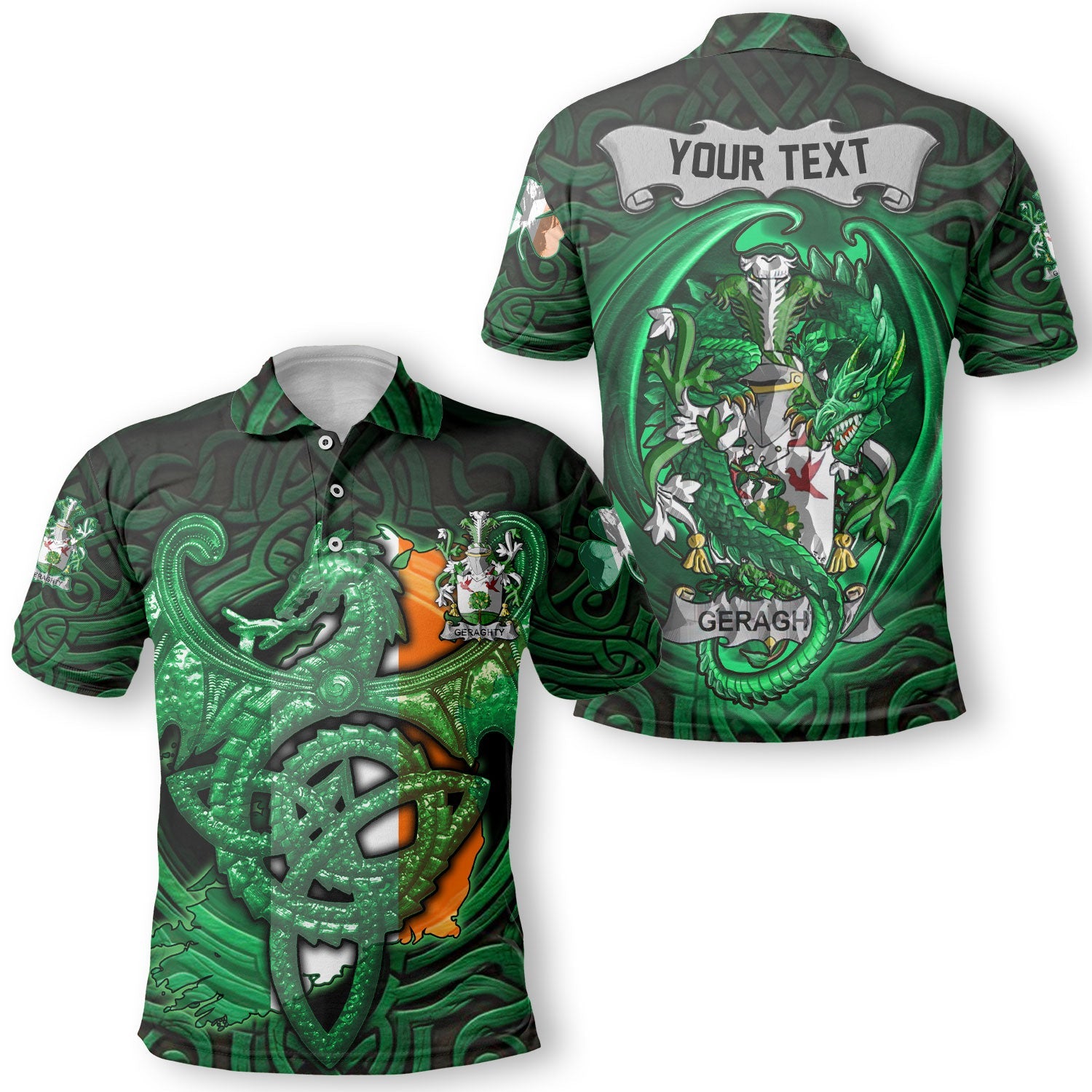 Geraghty or McGarrity Polo Shirts The Green Dragon Of Ireland Style