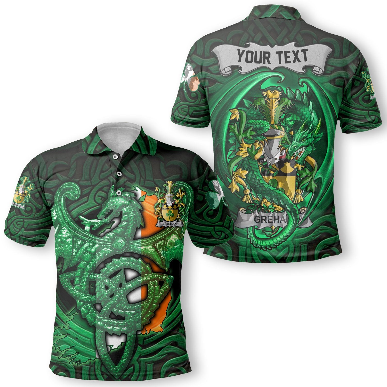 Grehan or O Greaghan Polo Shirts The Green Dragon Of Ireland Style