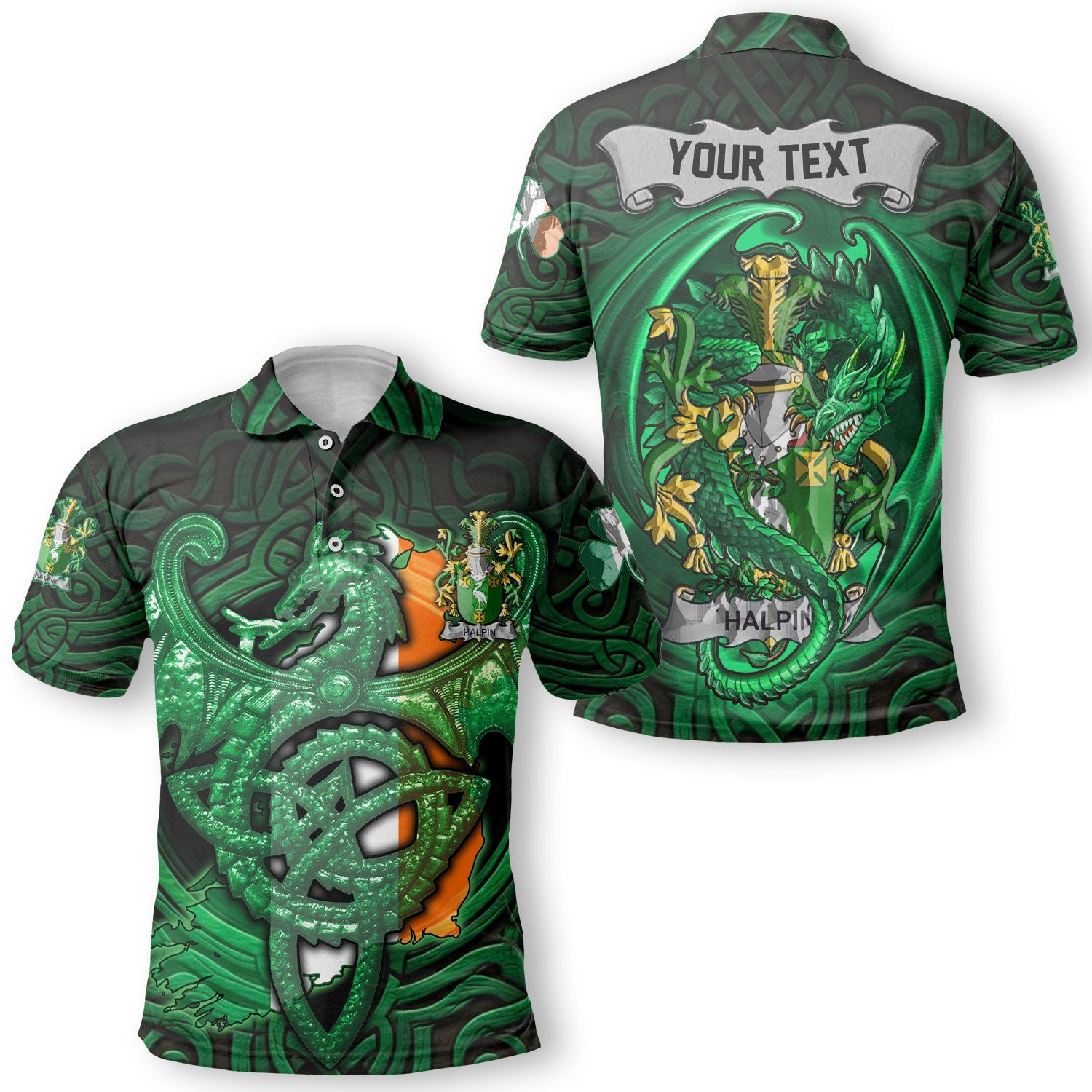 Halpin or O Halpin Polo Shirts The Green Dragon Of Ireland Style