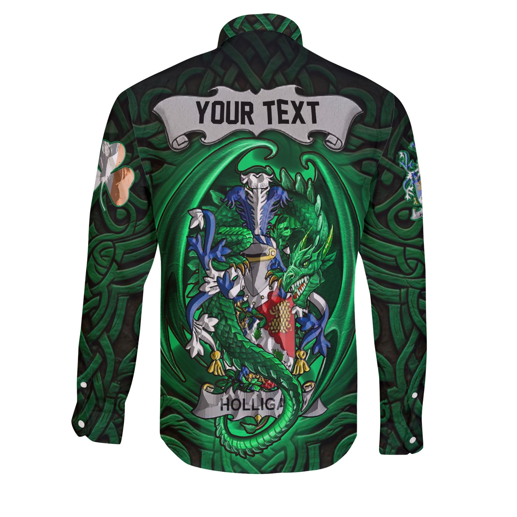 Holligan or O Halligan Long Sleeve Button Shirts The Green Dragon Of Ireland Style