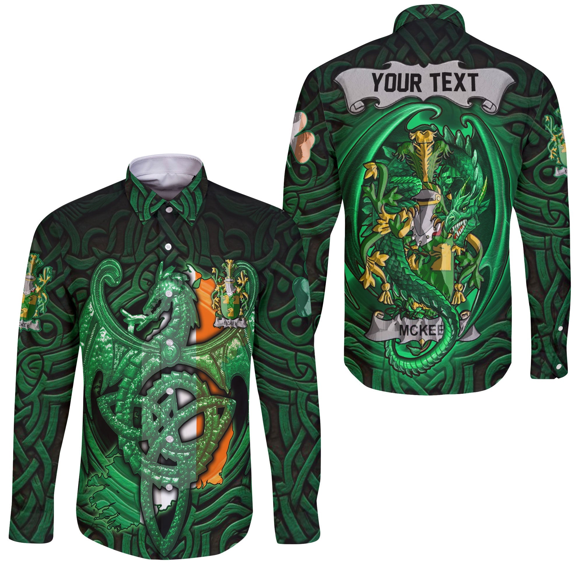 Kee or McKee Long Sleeve Button Shirts The Green Dragon Of Ireland Style
