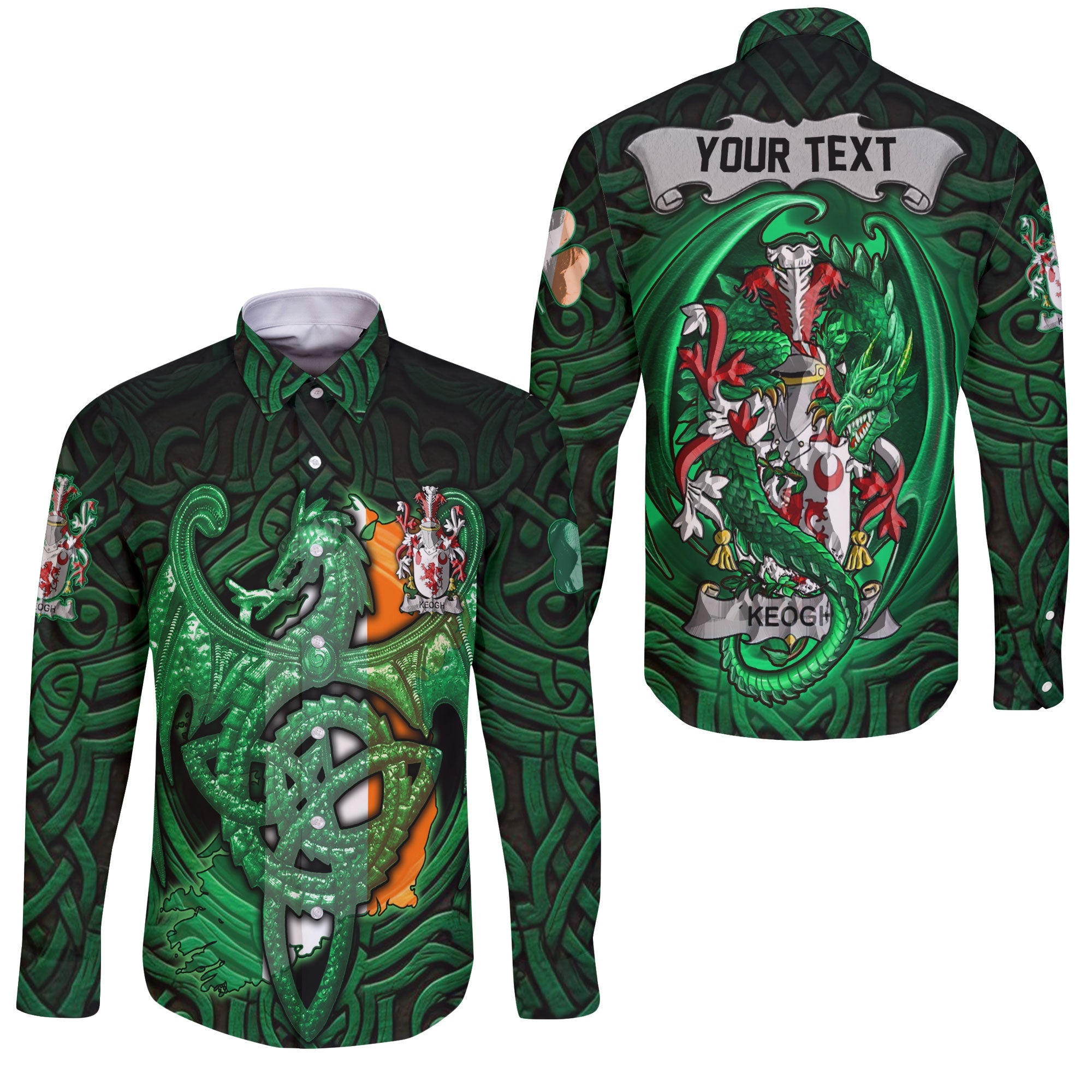 Keogh or McKeogh Long Sleeve Button Shirts The Green Dragon Of Ireland Style