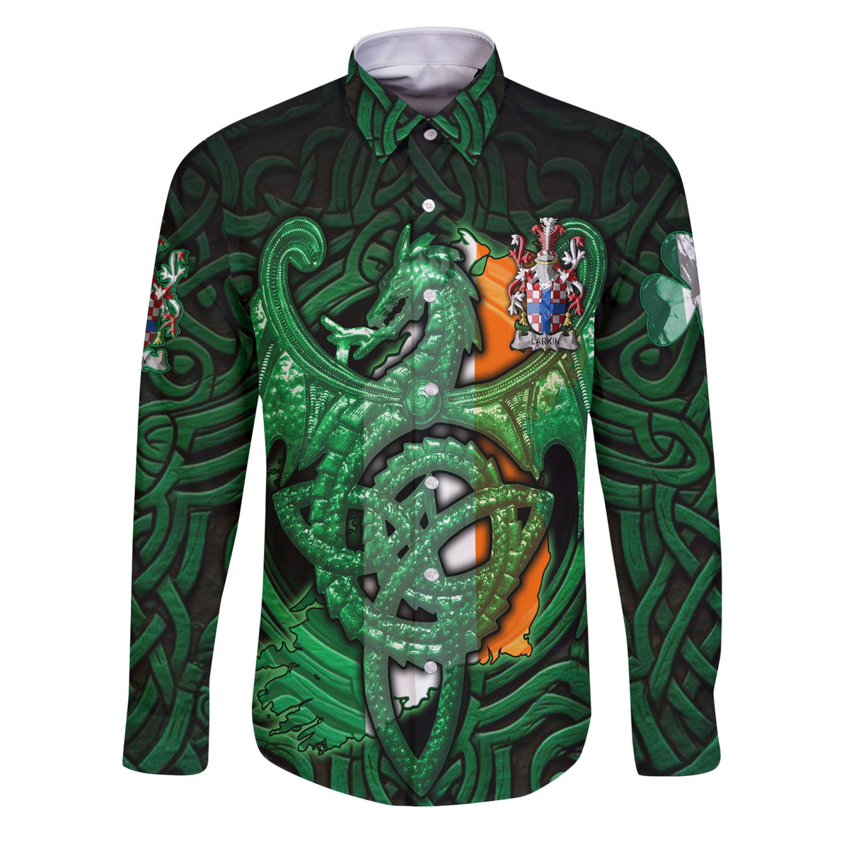Larkin or O Larkin Long Sleeve Button Shirts The Green Dragon Of Ireland Style
