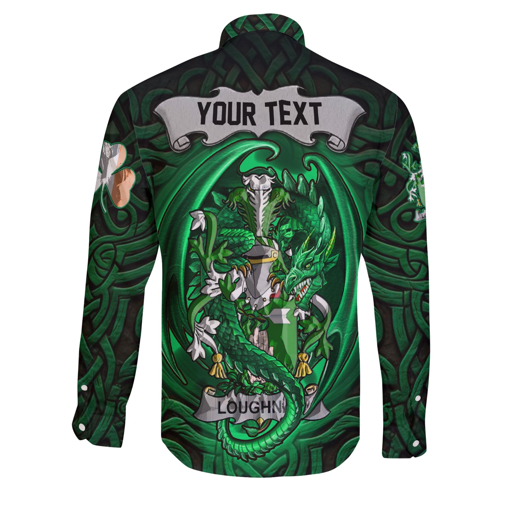 Loughnan or O Loughnan Long Sleeve Button Shirts The Green Dragon Of Ireland Style