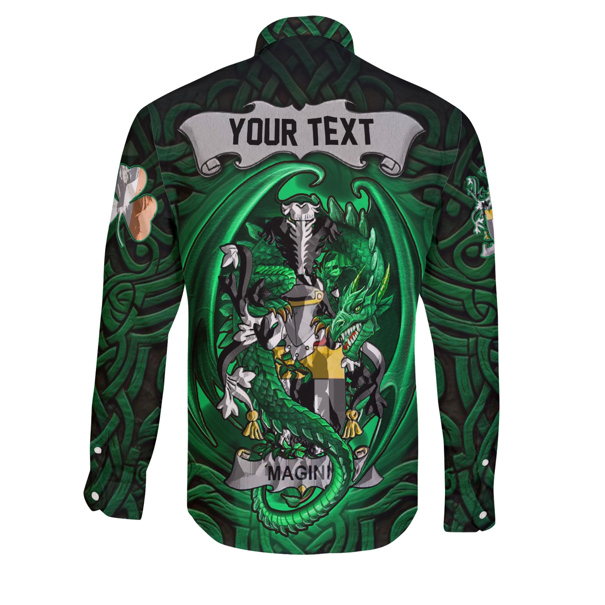 Maginn or Ginn Long Sleeve Button Shirts The Green Dragon Of Ireland Style