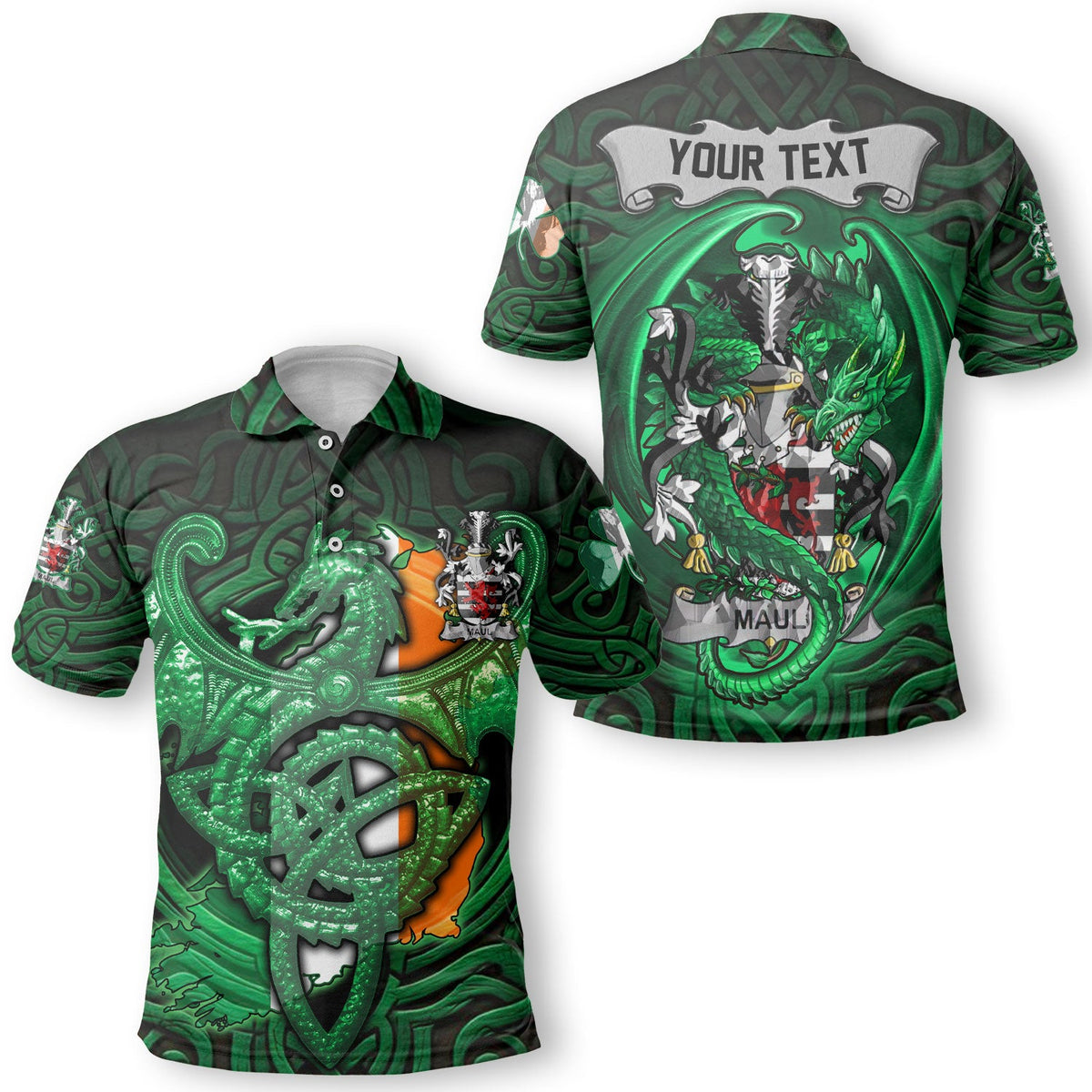 Maul or Maule Polo Shirts The Green Dragon Of Ireland Style