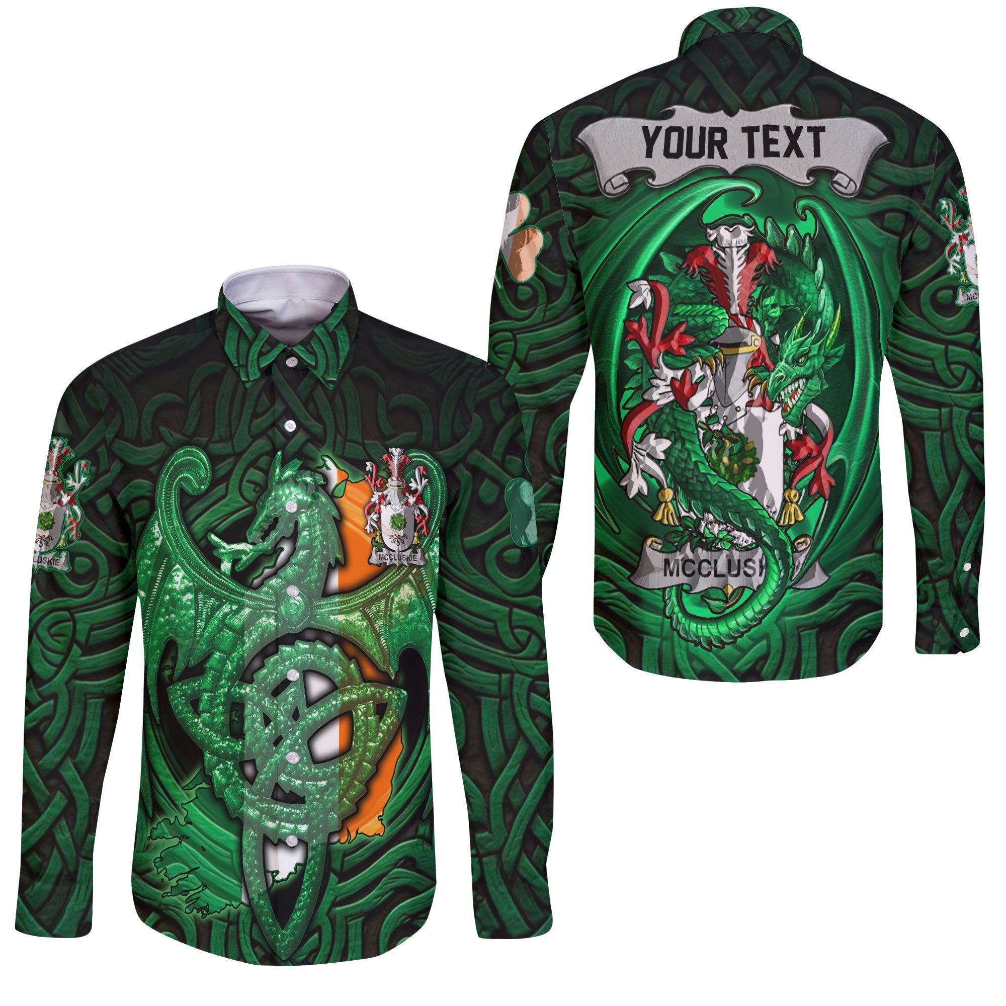 McCluskie or McCloskie Long Sleeve Button Shirts The Green Dragon Of Ireland Style