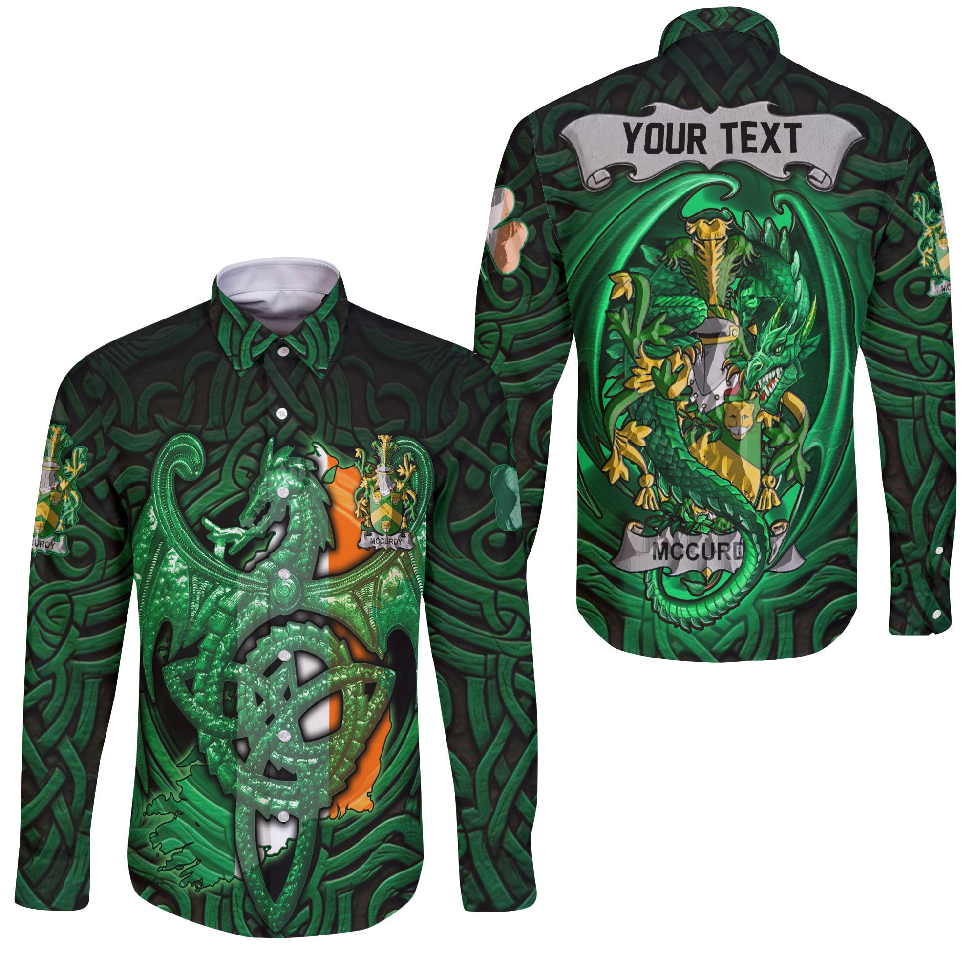 McCurdy or Curdy Long Sleeve Button Shirts The Green Dragon Of Ireland Style