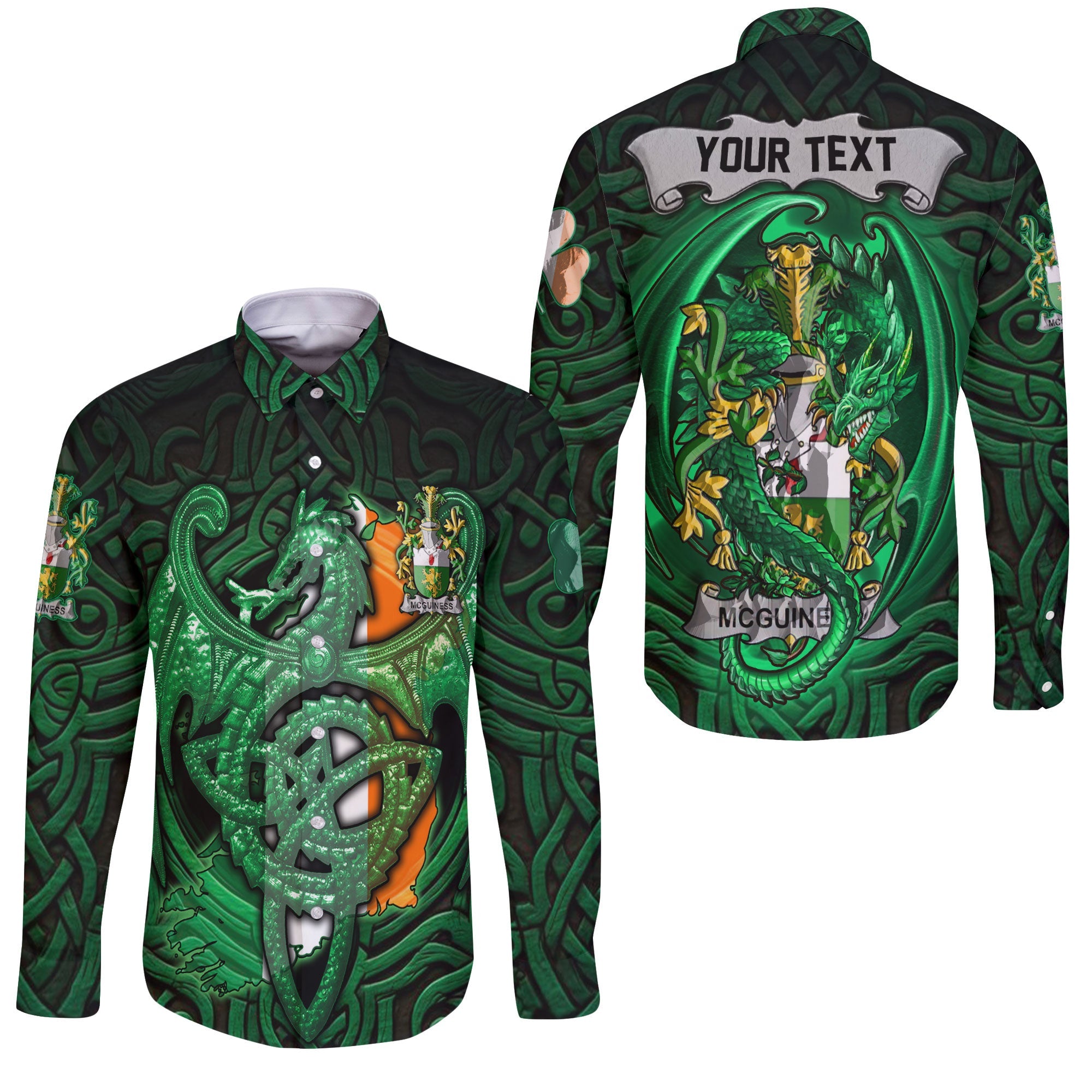 McGuiness or McGenis Long Sleeve Button Shirts The Green Dragon Of Ireland Style