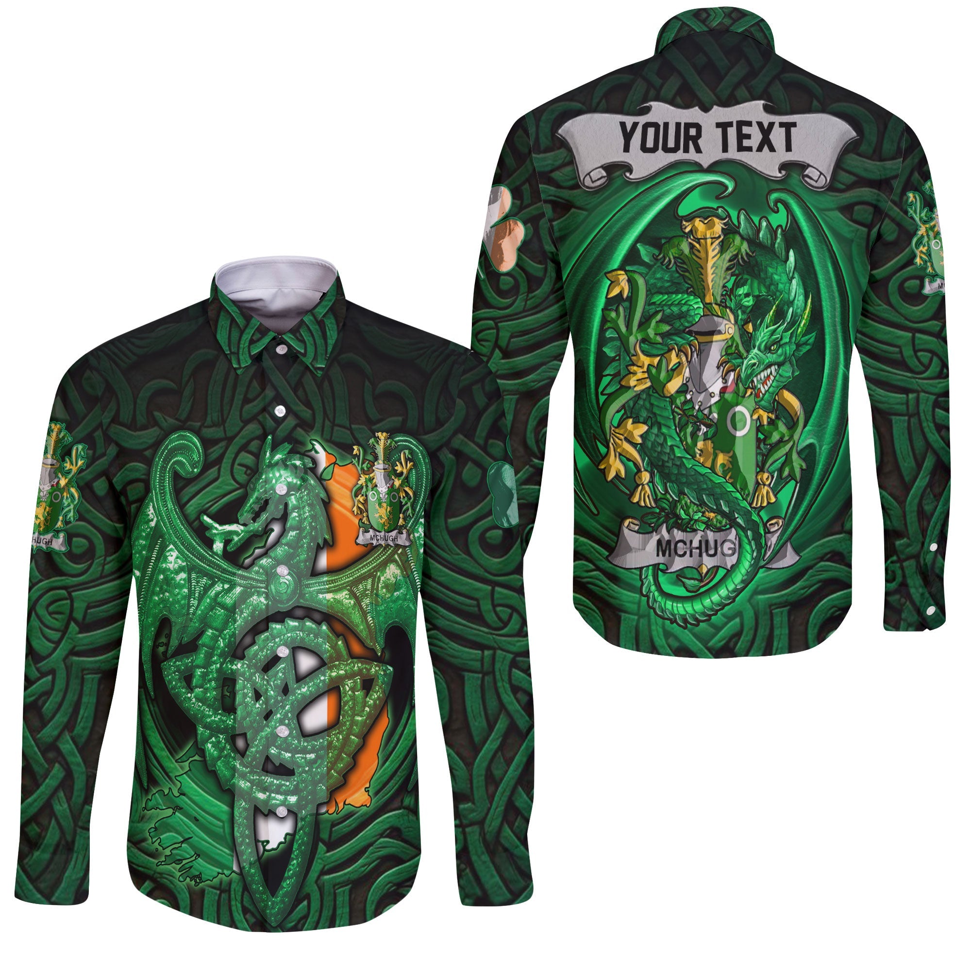 McHugh or MacHugh Long Sleeve Button Shirts The Green Dragon Of Ireland Style
