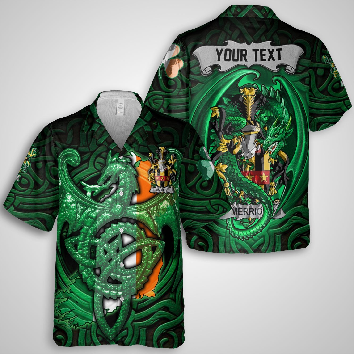 Merrick or Meyrick Hawaiian Shirts The Green Dragon Of Ireland Style