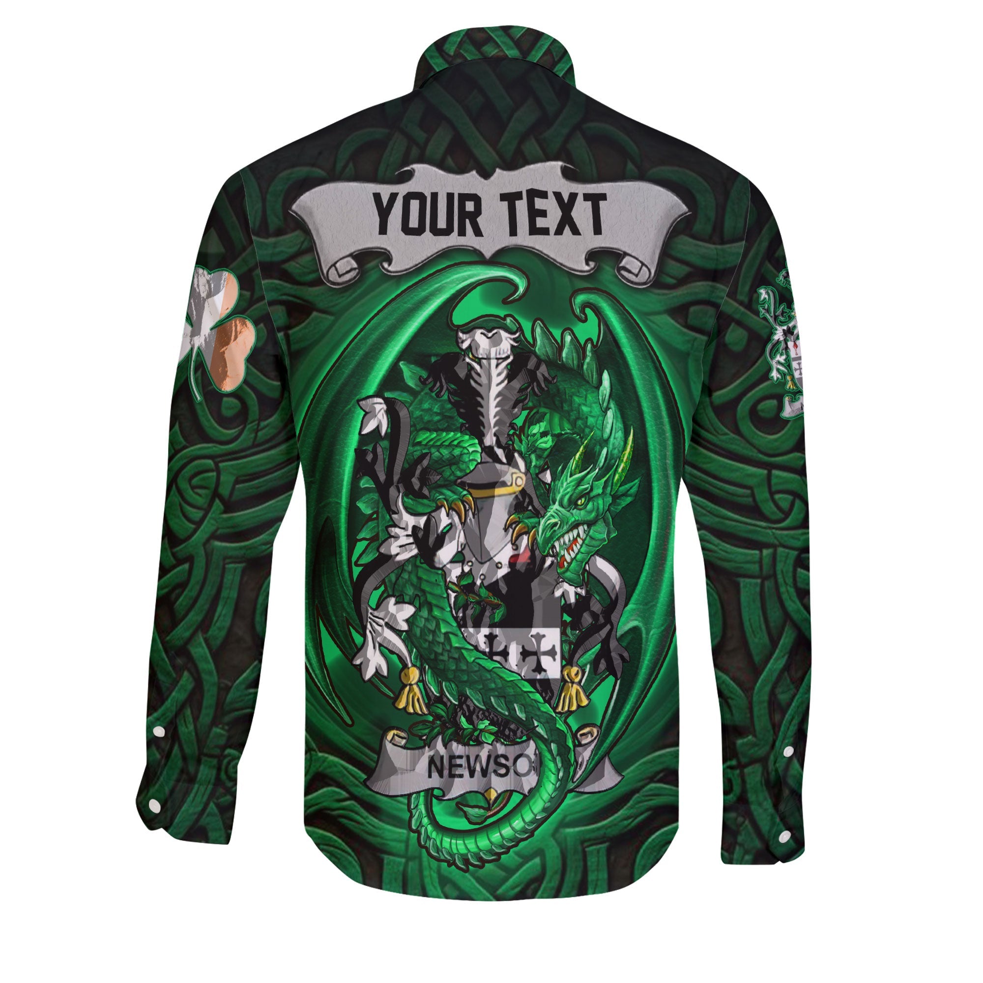 Newsom or Newsam Long Sleeve Button Shirts The Green Dragon Of Ireland Style