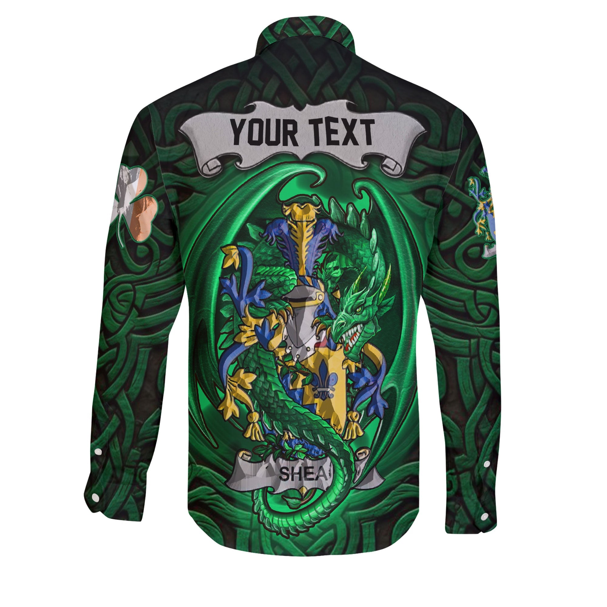 Shea or O Shee Long Sleeve Button Shirts The Green Dragon Of Ireland Style