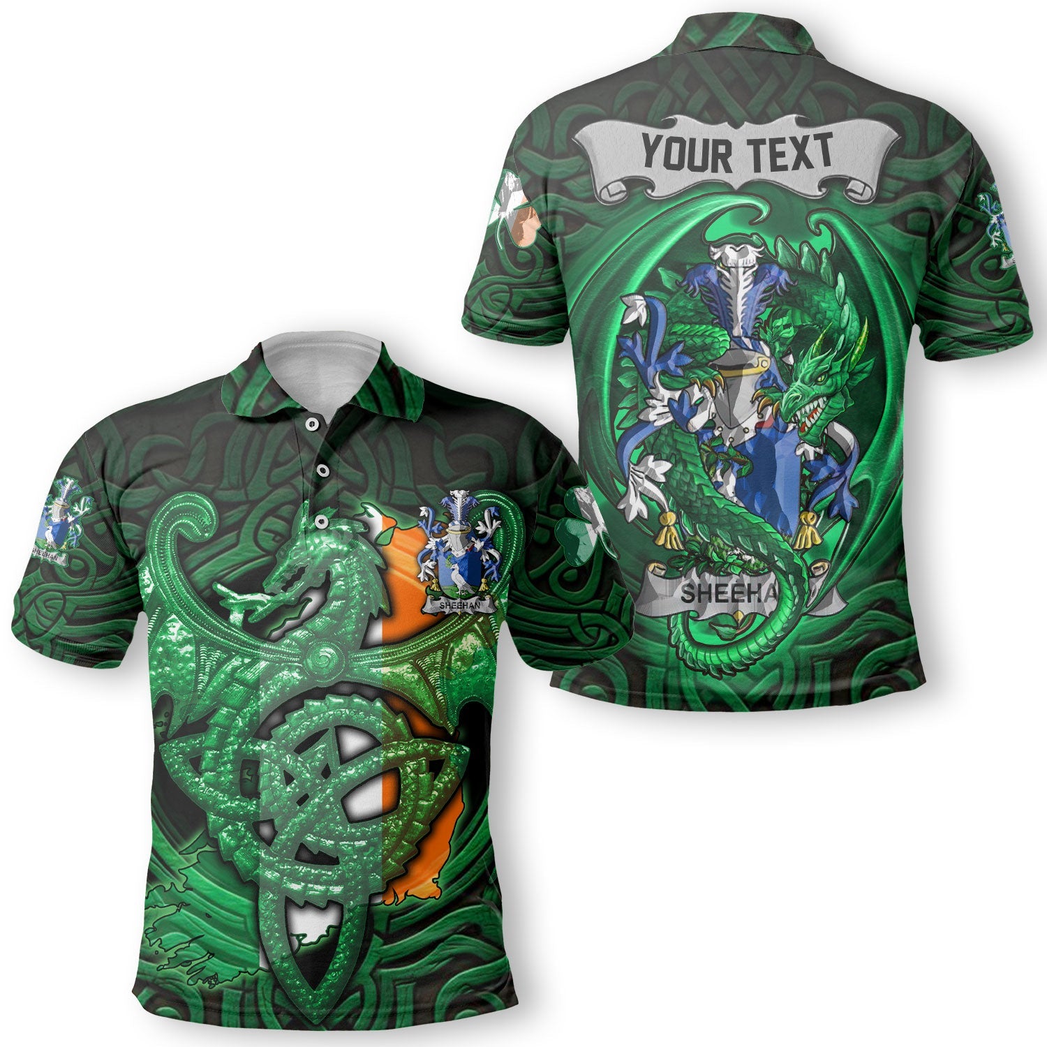 Sheehan or O Sheehan Polo Shirts The Green Dragon Of Ireland Style