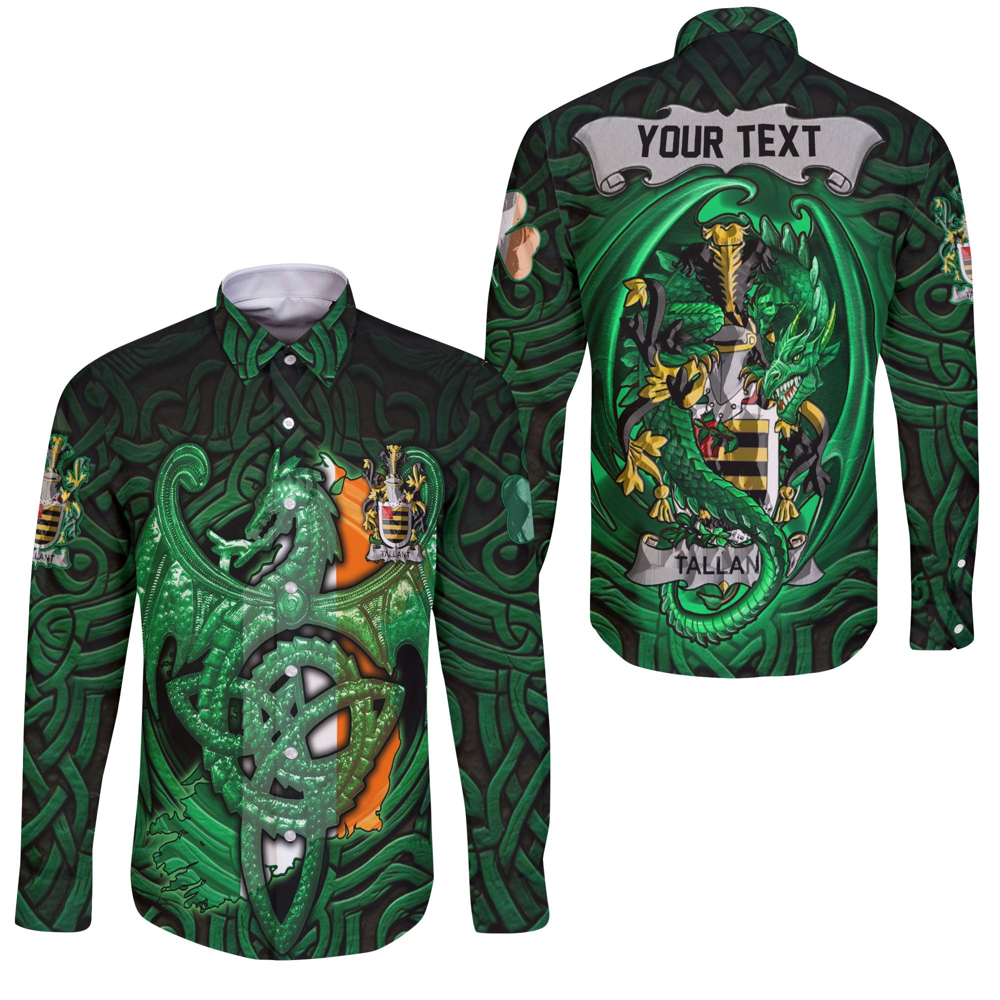 Tallant or Tallon Long Sleeve Button Shirts The Green Dragon Of Ireland Style