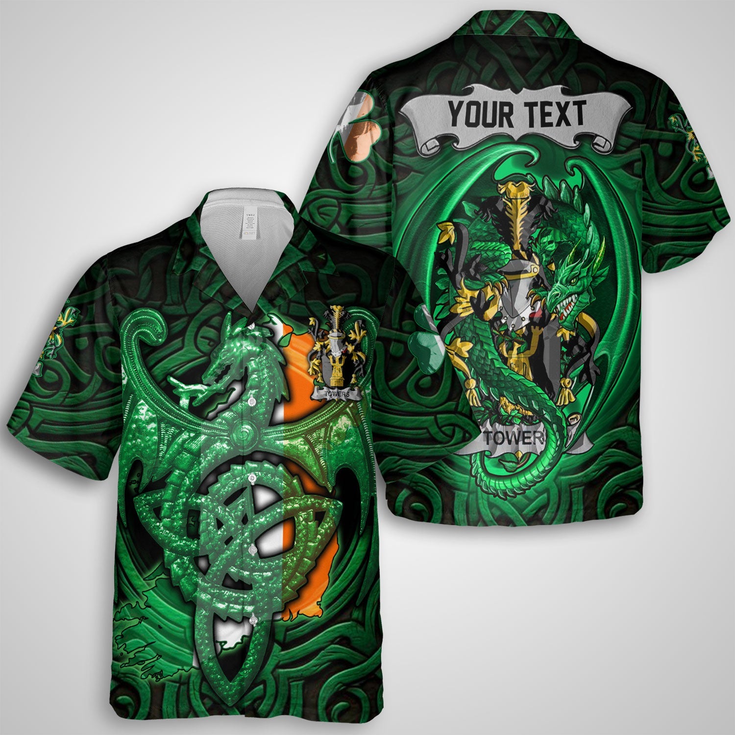 Towers Hawaiian Shirts The Green Dragon Of Ireland Style