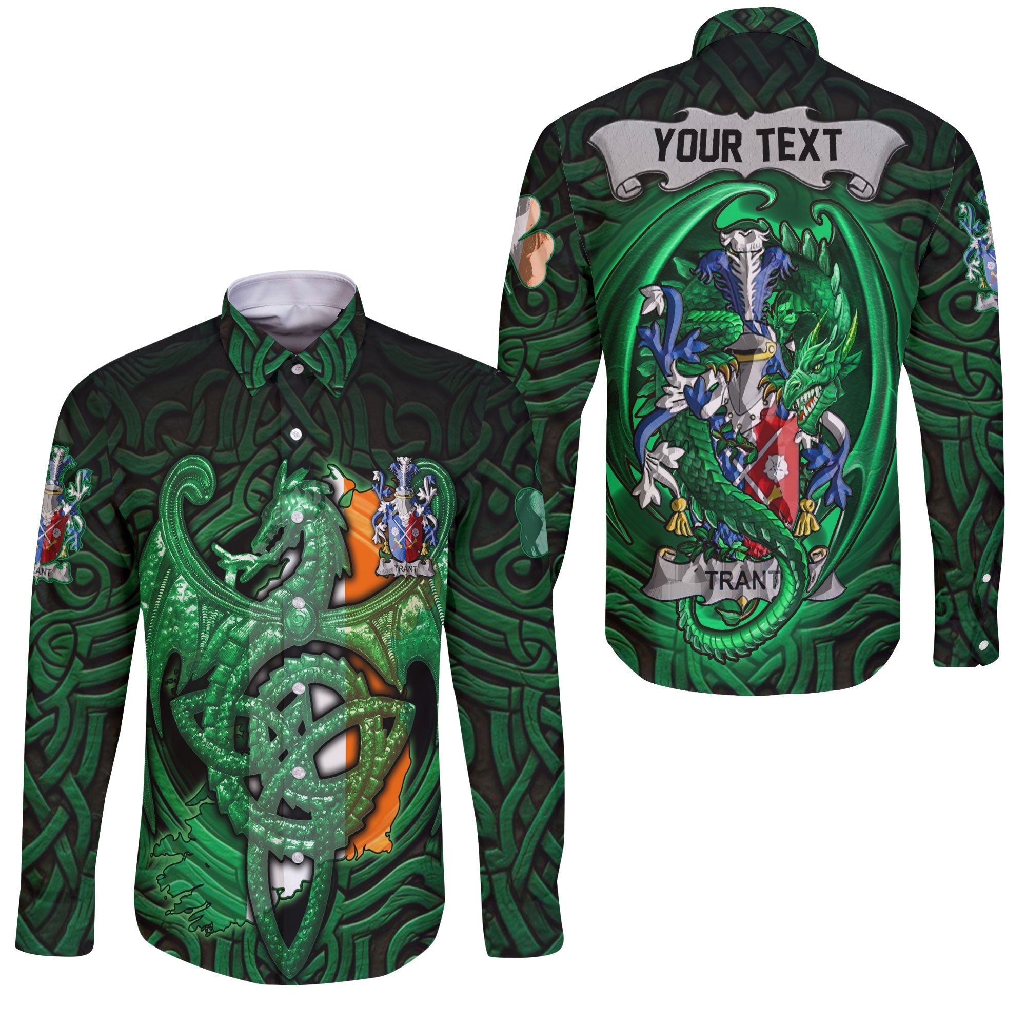 Trant or Trent Long Sleeve Button Shirts The Green Dragon Of Ireland Style