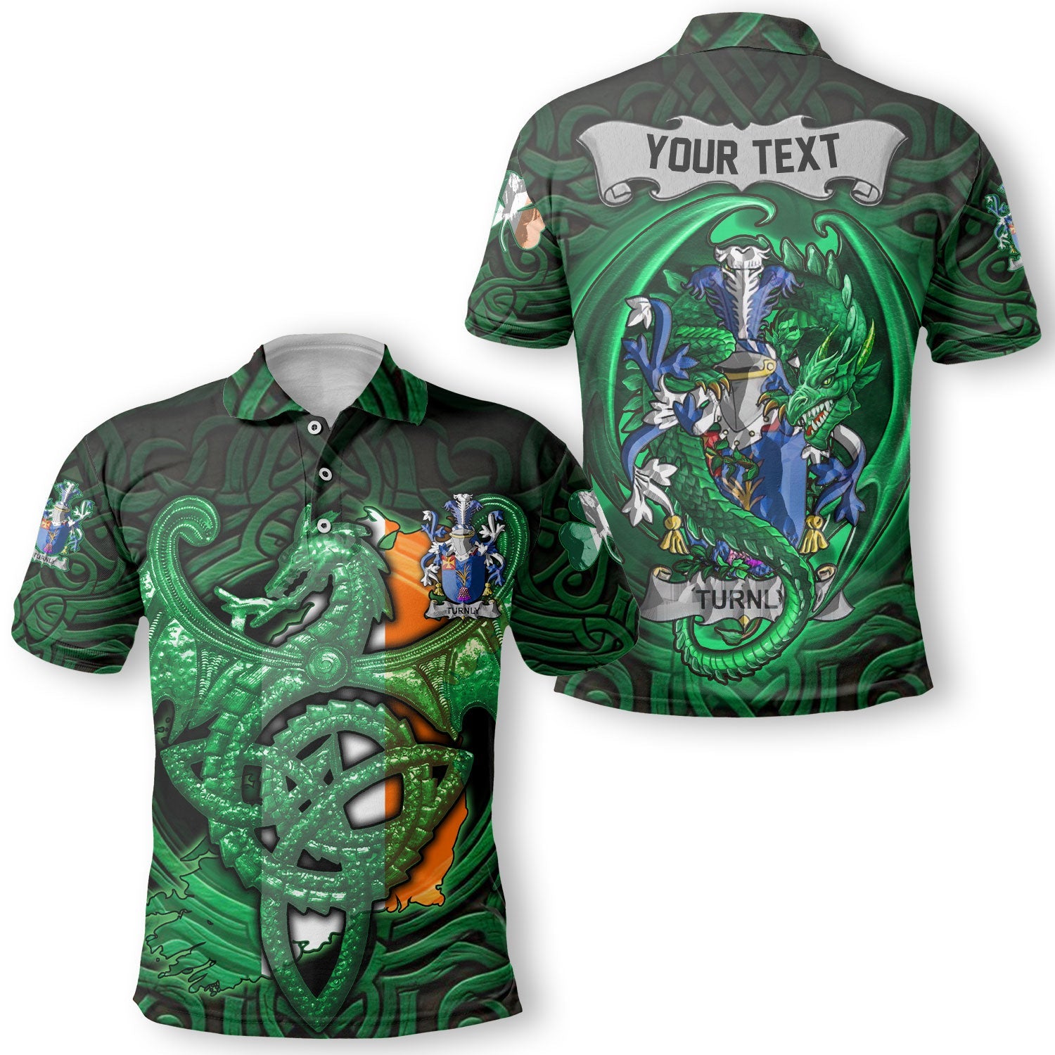 Turnly or Turnley Polo Shirts The Green Dragon Of Ireland Style