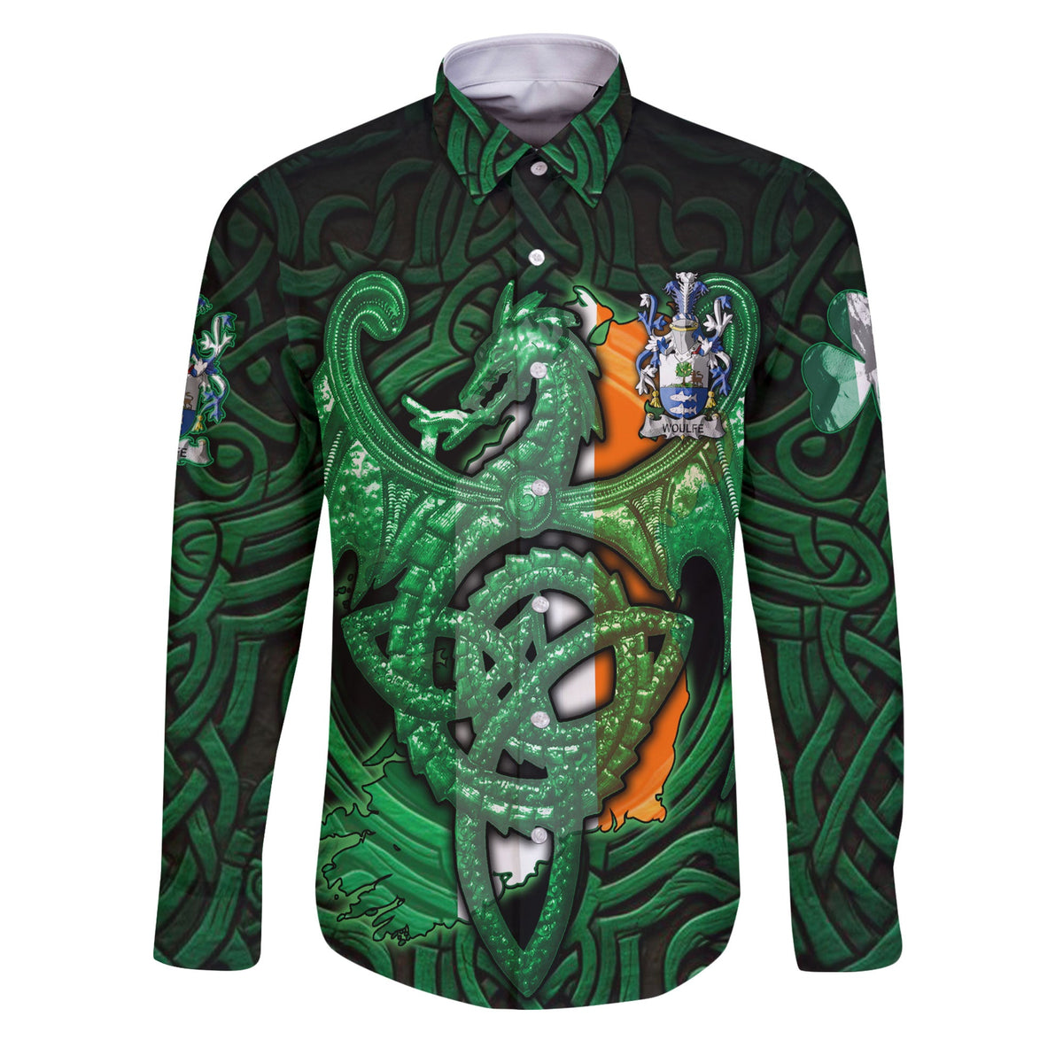 Woulfe Long Sleeve Button Shirts The Green Dragon Of Ireland Style